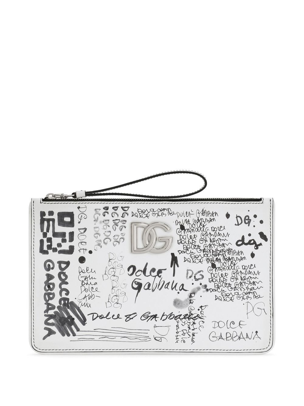 graffiti-print leather clutch bag - 1