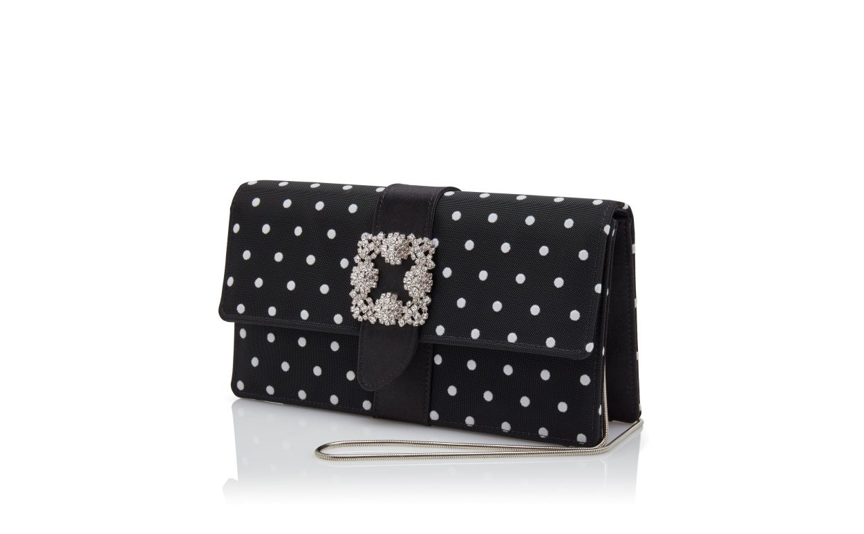 Black and White Satin Jewel Buckle Clutch - 3