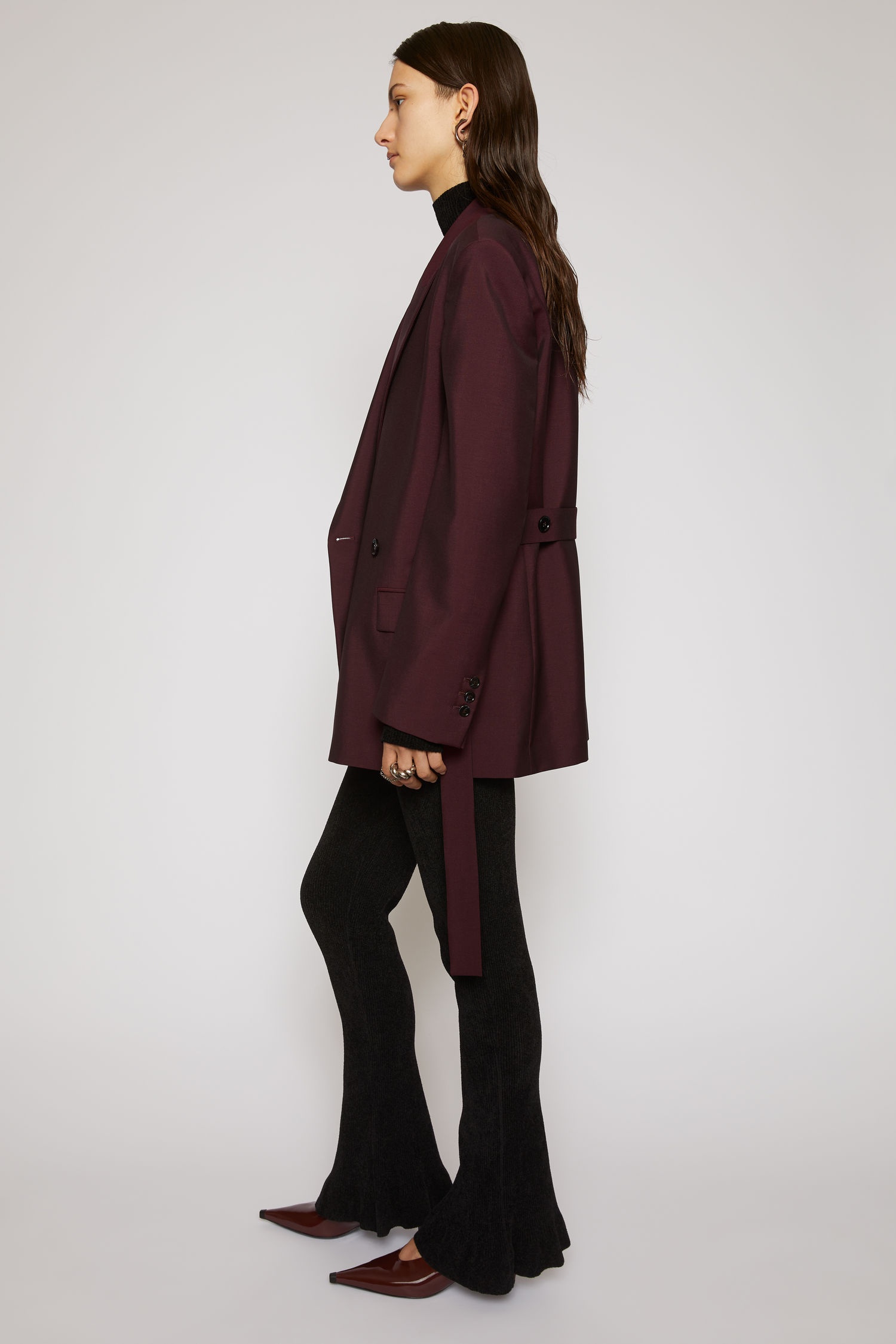 Double-breasted belted jacket aubergine/black - 3