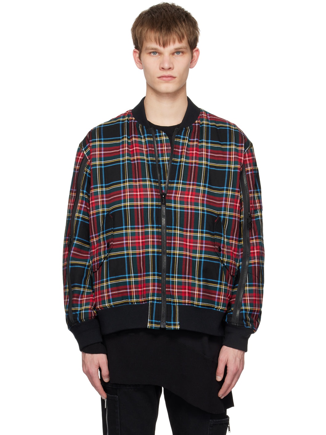 Red Plaid Reversible Bomber Jacket - 1