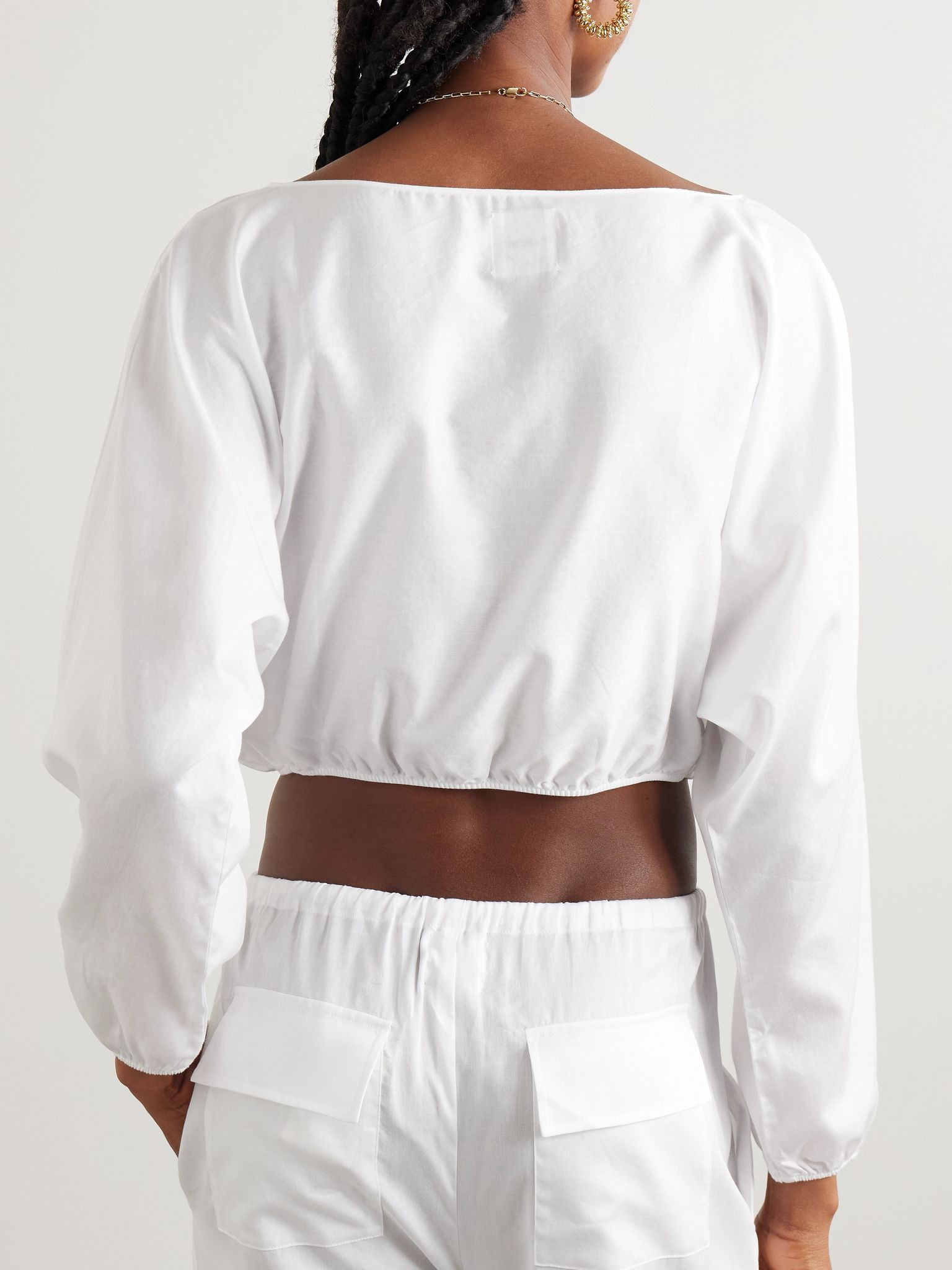 Yoko cropped gathered cotton-poplin top White - 3