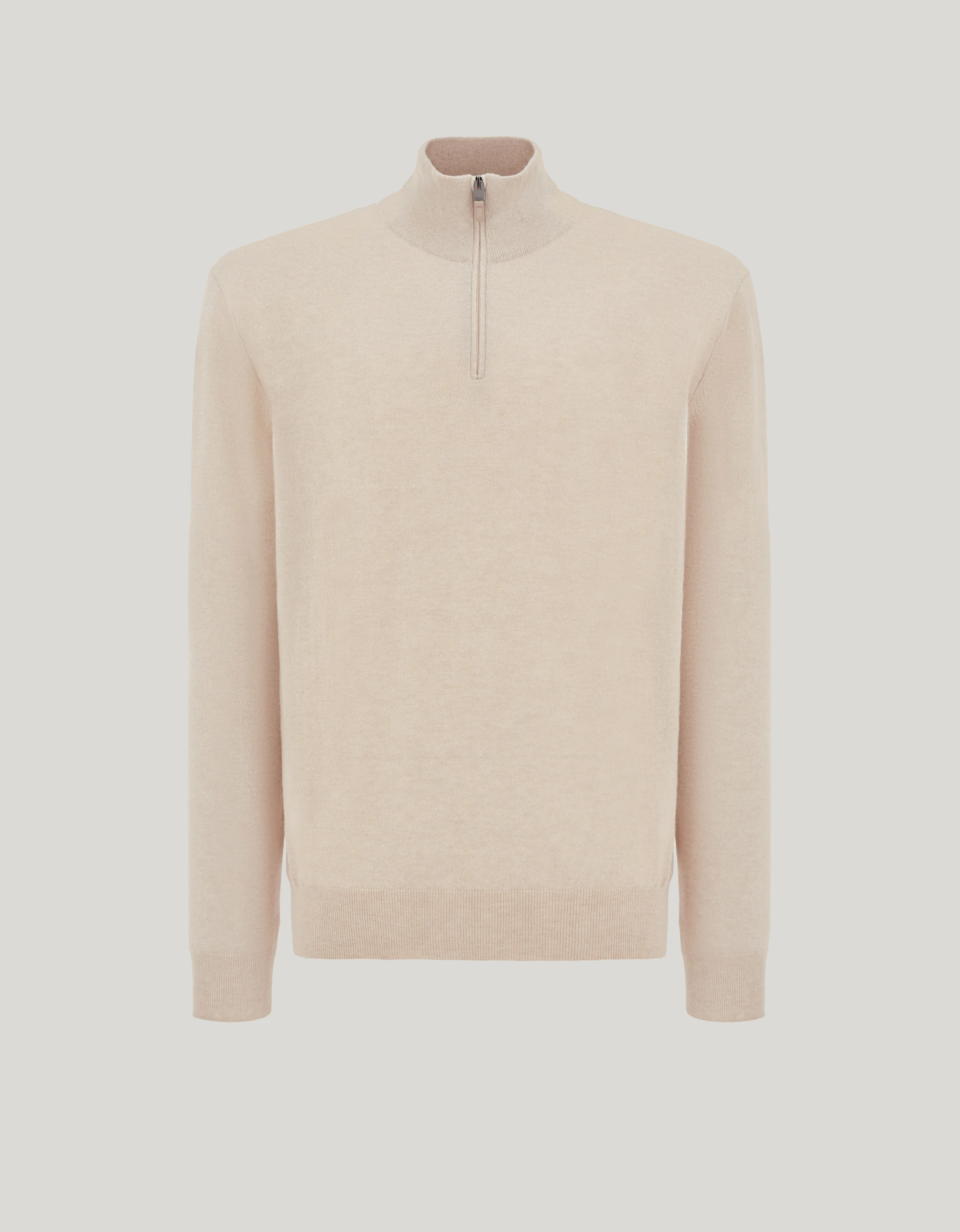 BEIGE CASHMERE ZIPPERED MOCK NECK SWEATER - 1