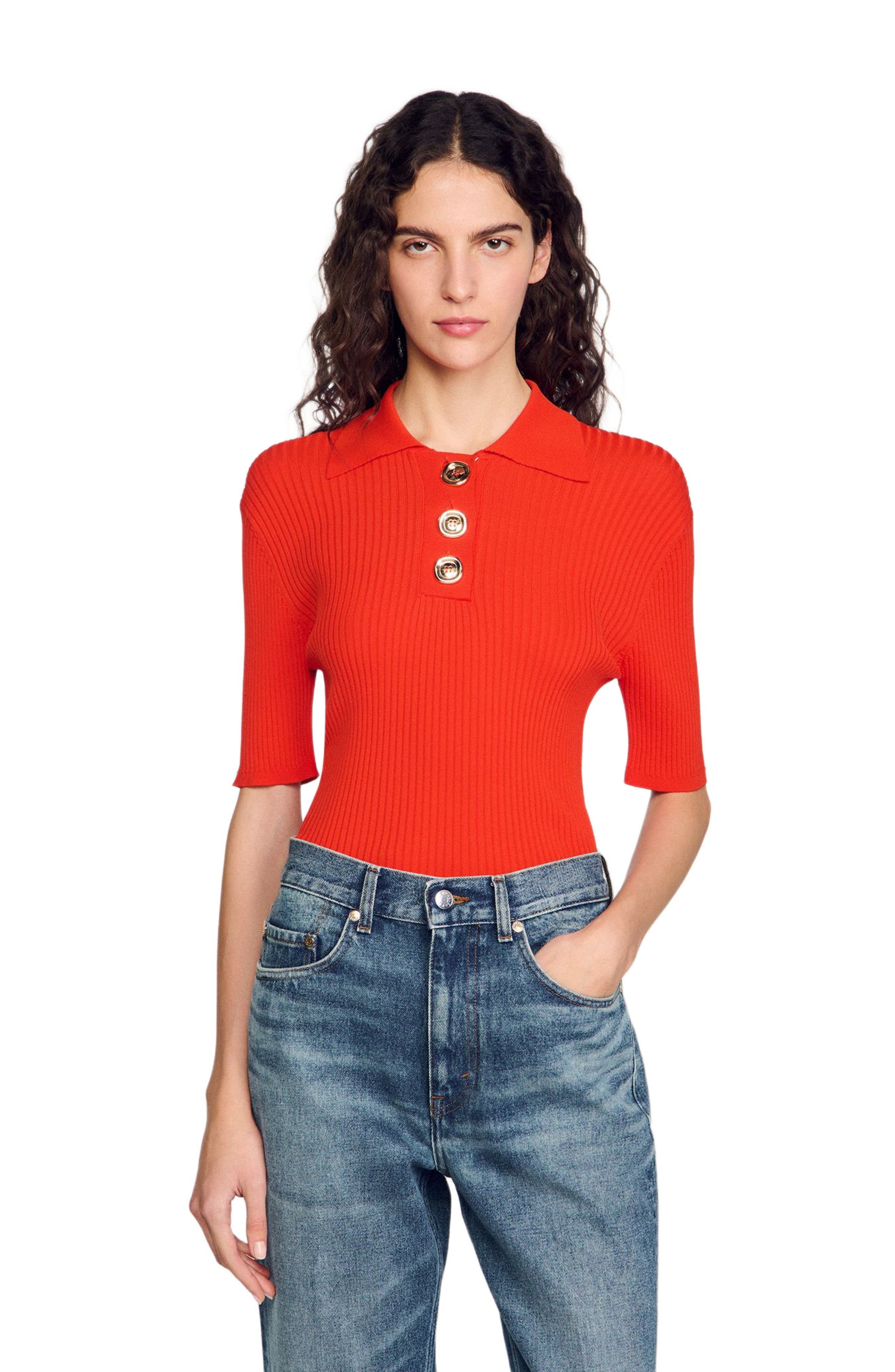 SANDRO Polo-neck sweater in Poppy at Nordstrom - 3