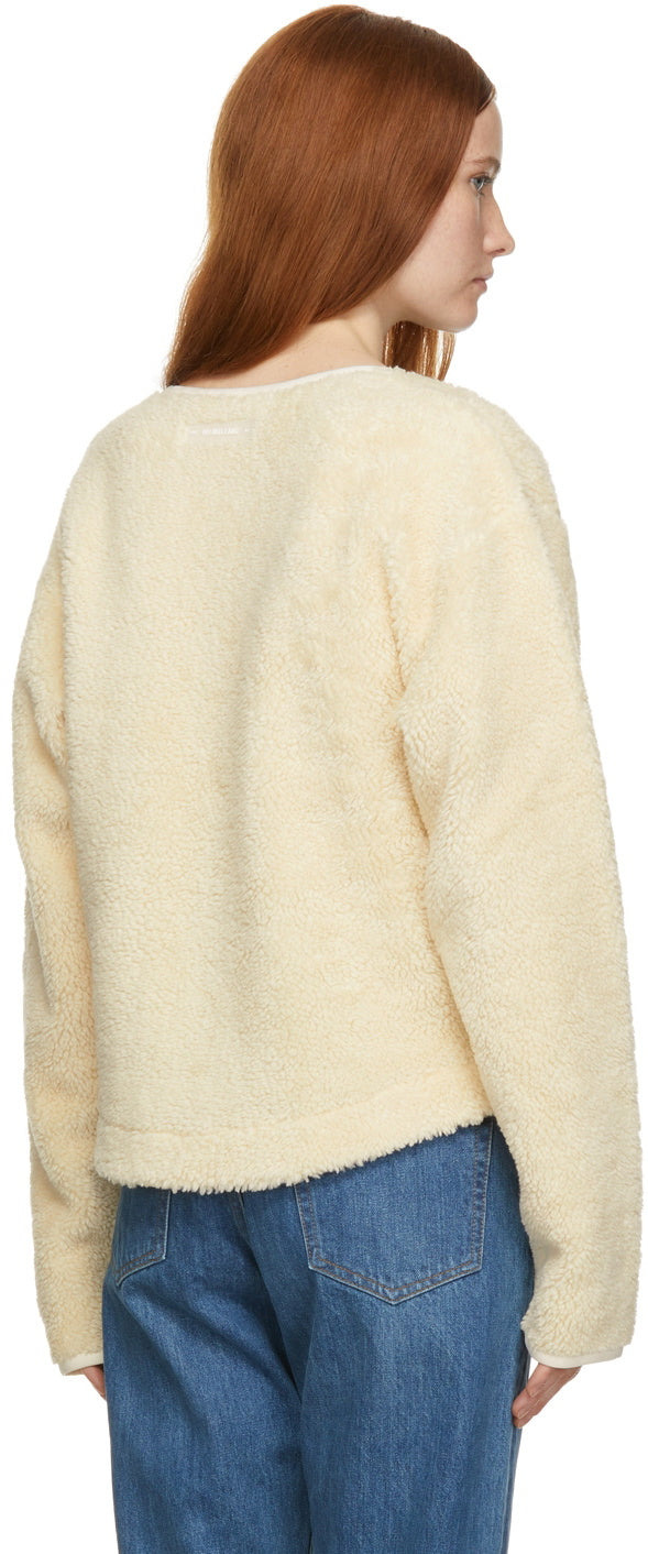 Helmut Lang Women Off-White Fleece V-Neck Sweater - 3