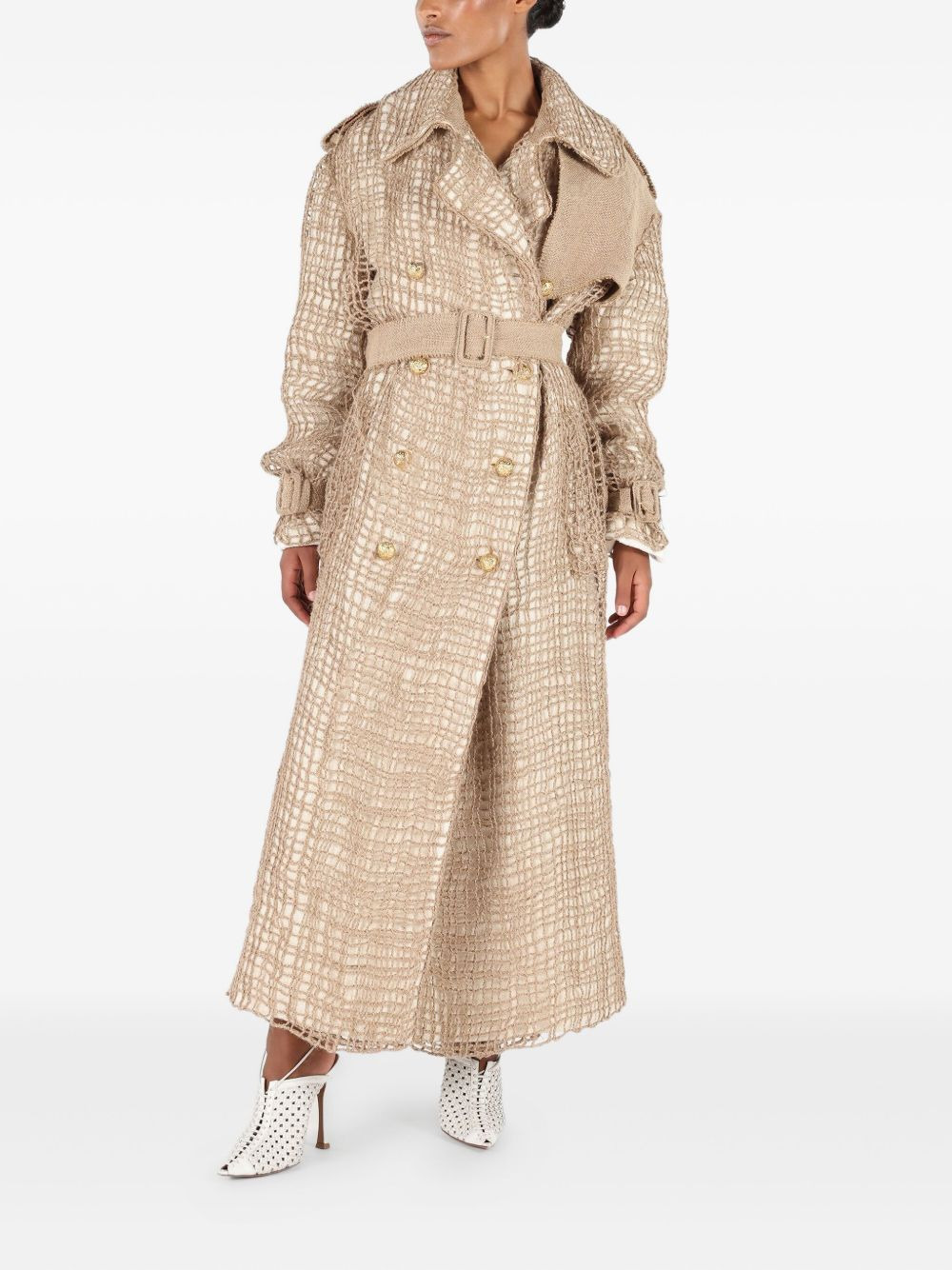 jute-panel trench coat - 2