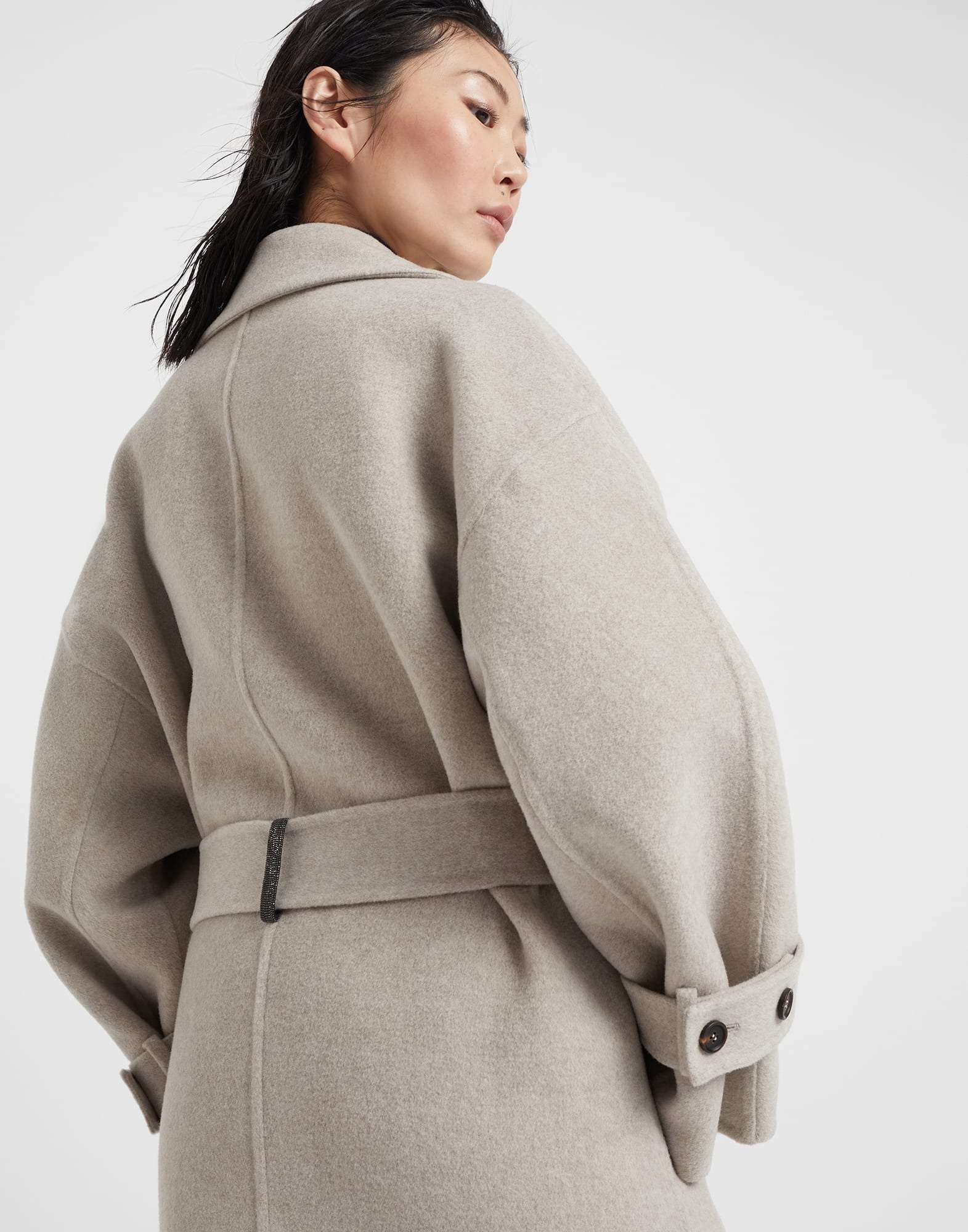 Hand-crafted coat in virgin wool and cashmere double cloth with monili - 3