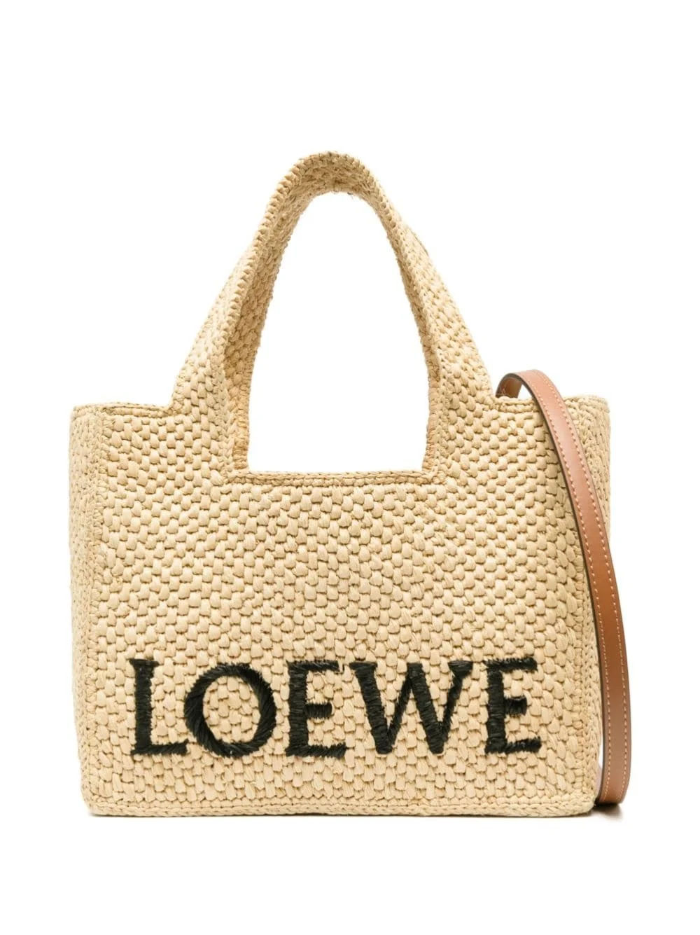 logo-embroidered raffia tote bag - 1