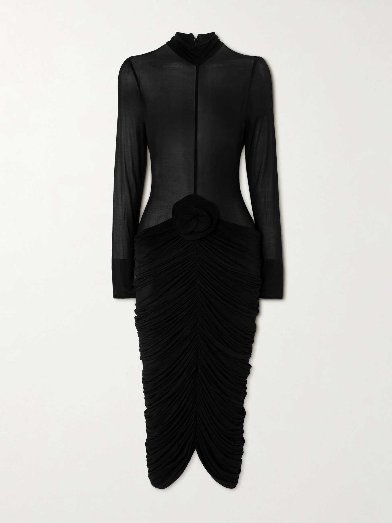 Appliquéd ruched stretch-jersey midi dress - 1