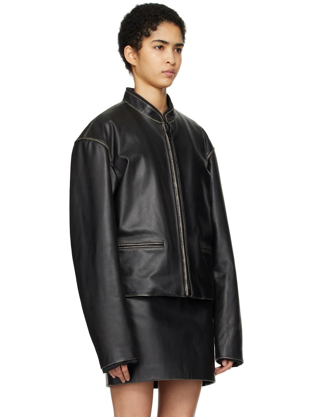 Black "Uma" Leather Biker Jacket - 2
