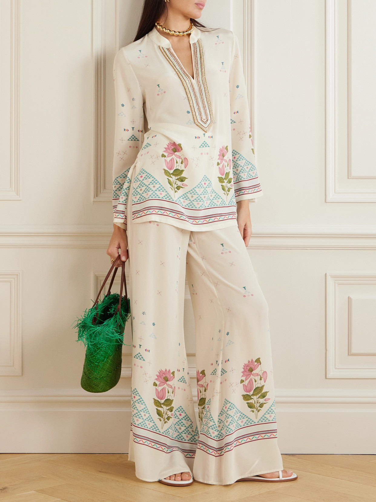 Jamila Embellished Printed Silk-crepe Kaftan - 2
