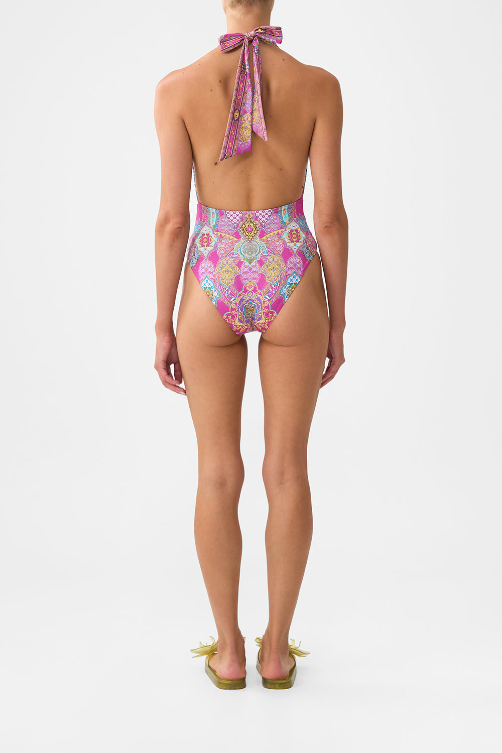 PLUNGE BACKLESS HALTER ONE PIECE WITH RING TIES - 3