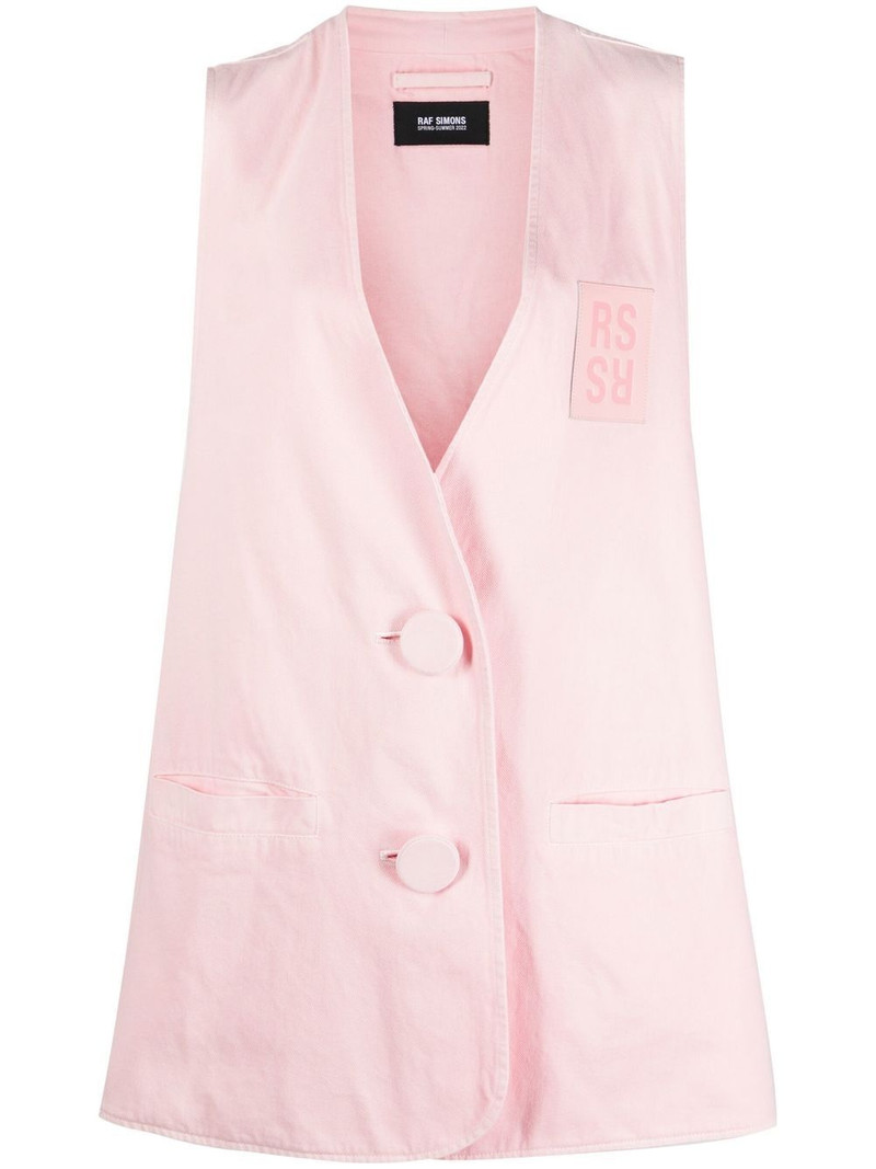 denim oversized logo patch gilet 1