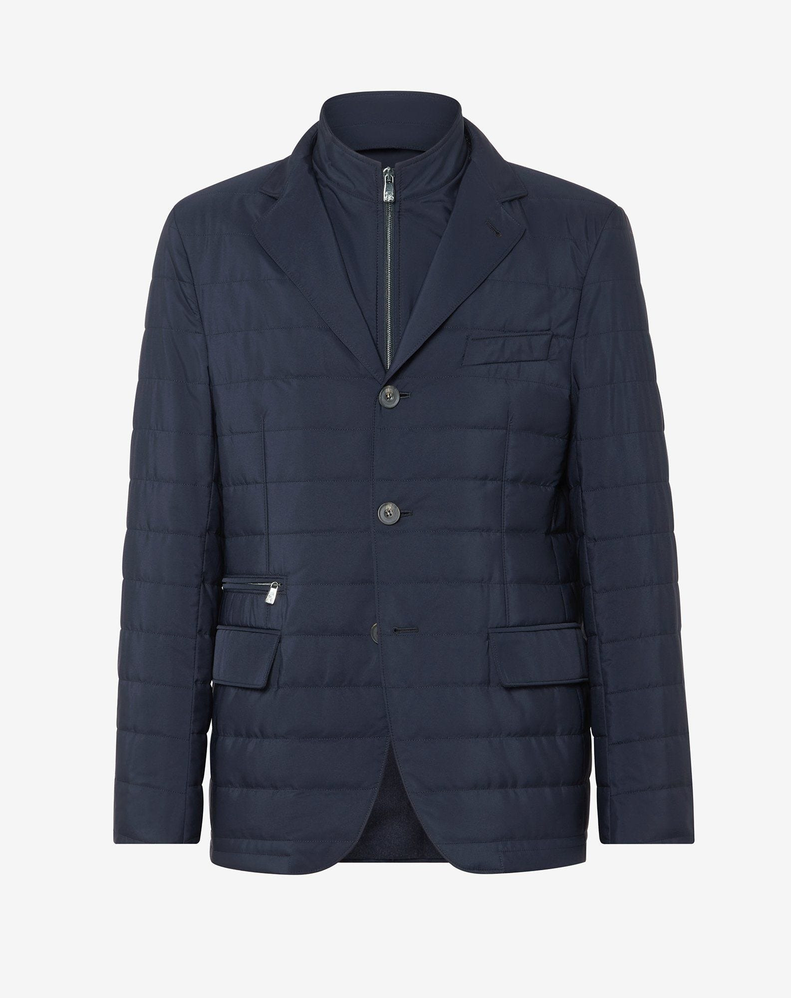 Navy blue tecno poplin quilted jacket with detachable vest - 1
