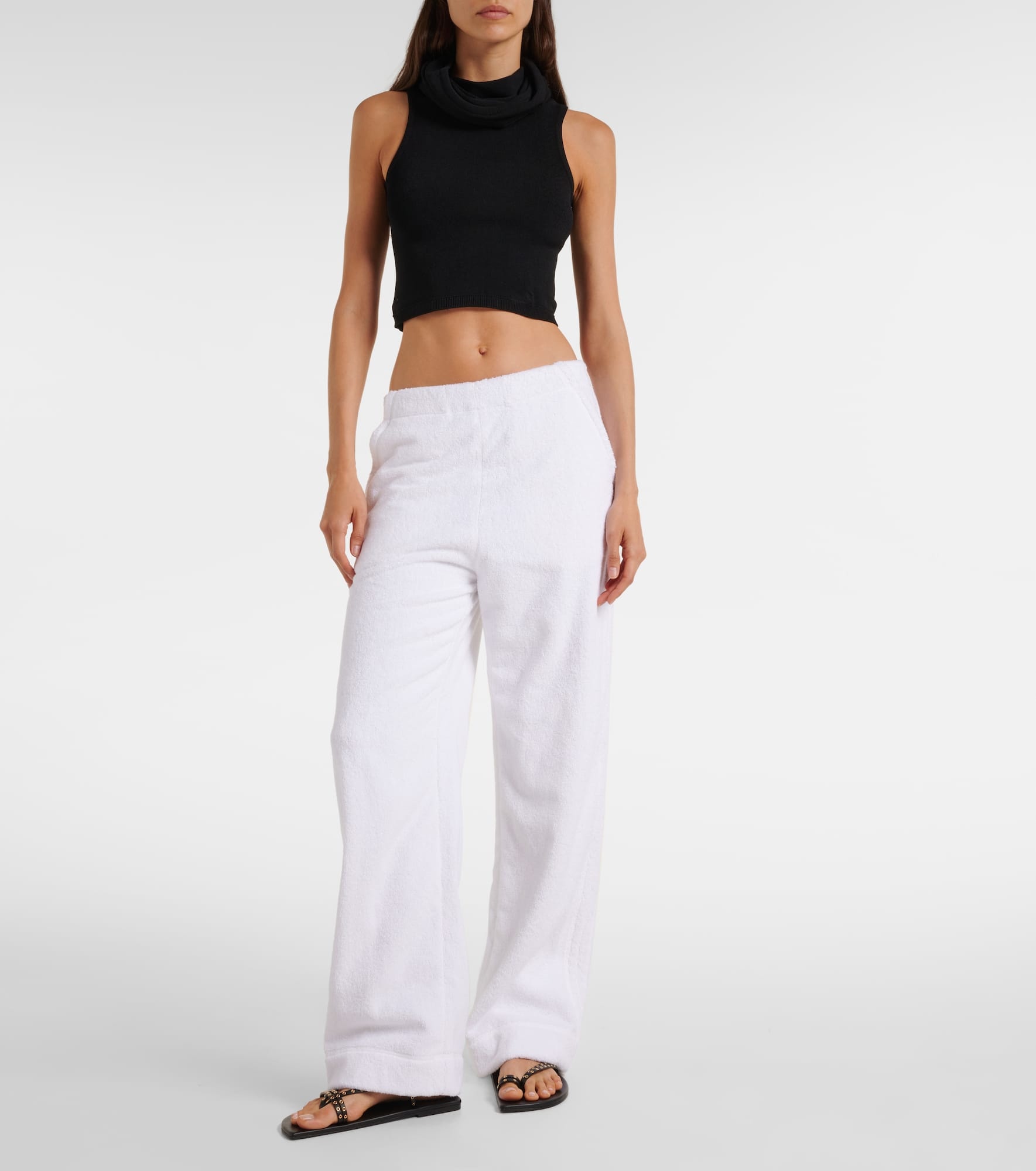 Low-rise cotton terry straight pants - 2