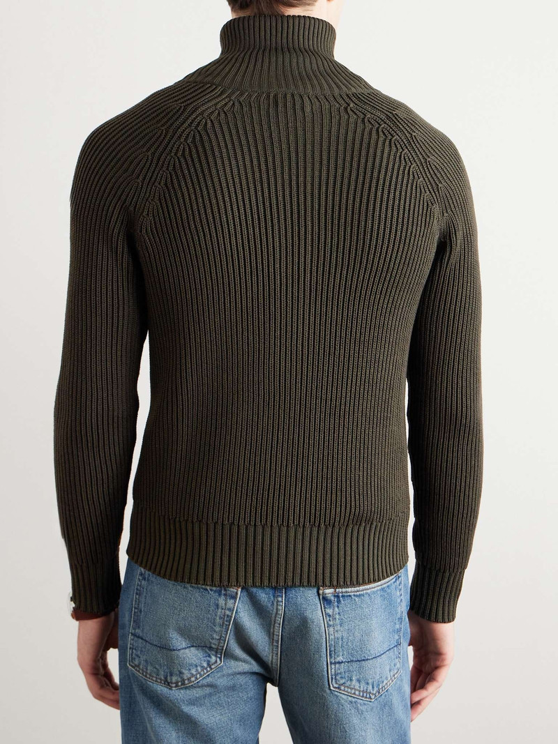 Slim-Fit Ribbed Silk and Cotton-Blend Zip-Up Cardigan 5