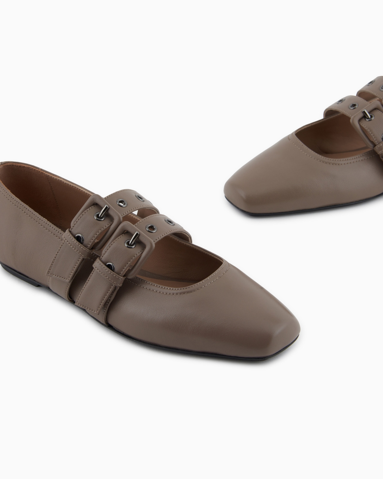 NAPPA-LEATHER SQUARE-TOED BALLERINAS WITH DOUBLE STRAP - 5