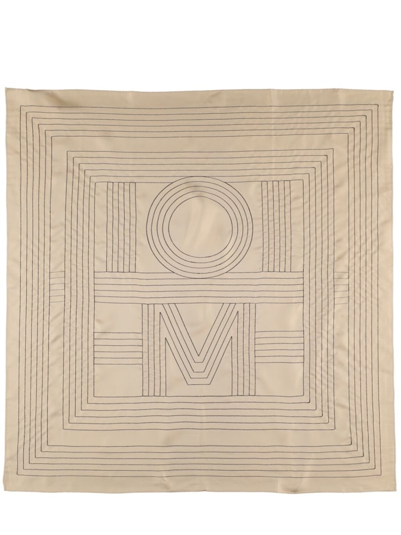 Embroidered monogram silk scarf - 1