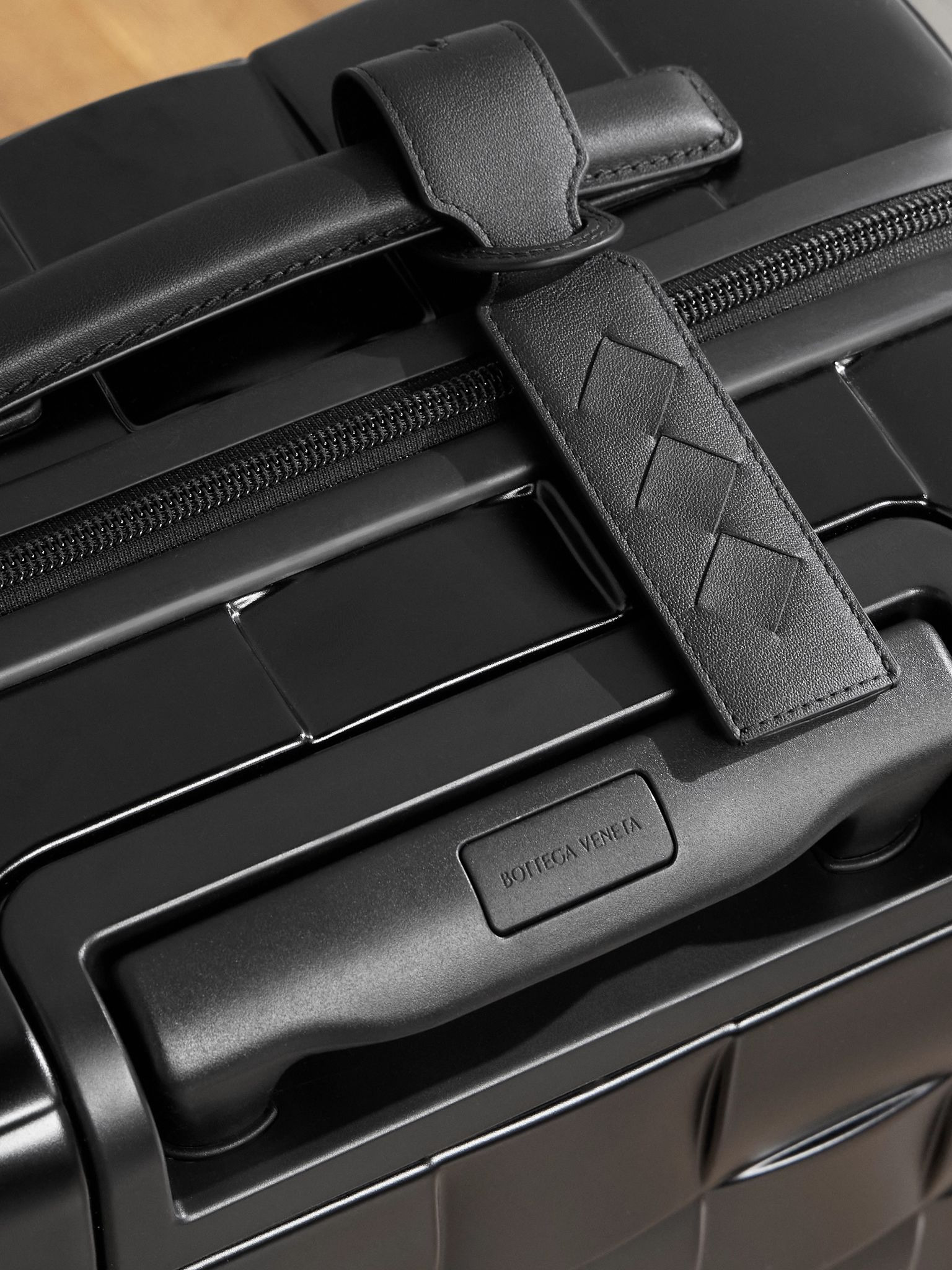 Odyssey 55cm Leather-Trimmed Intrecciato Polycarbonate Suitcase Black - 5