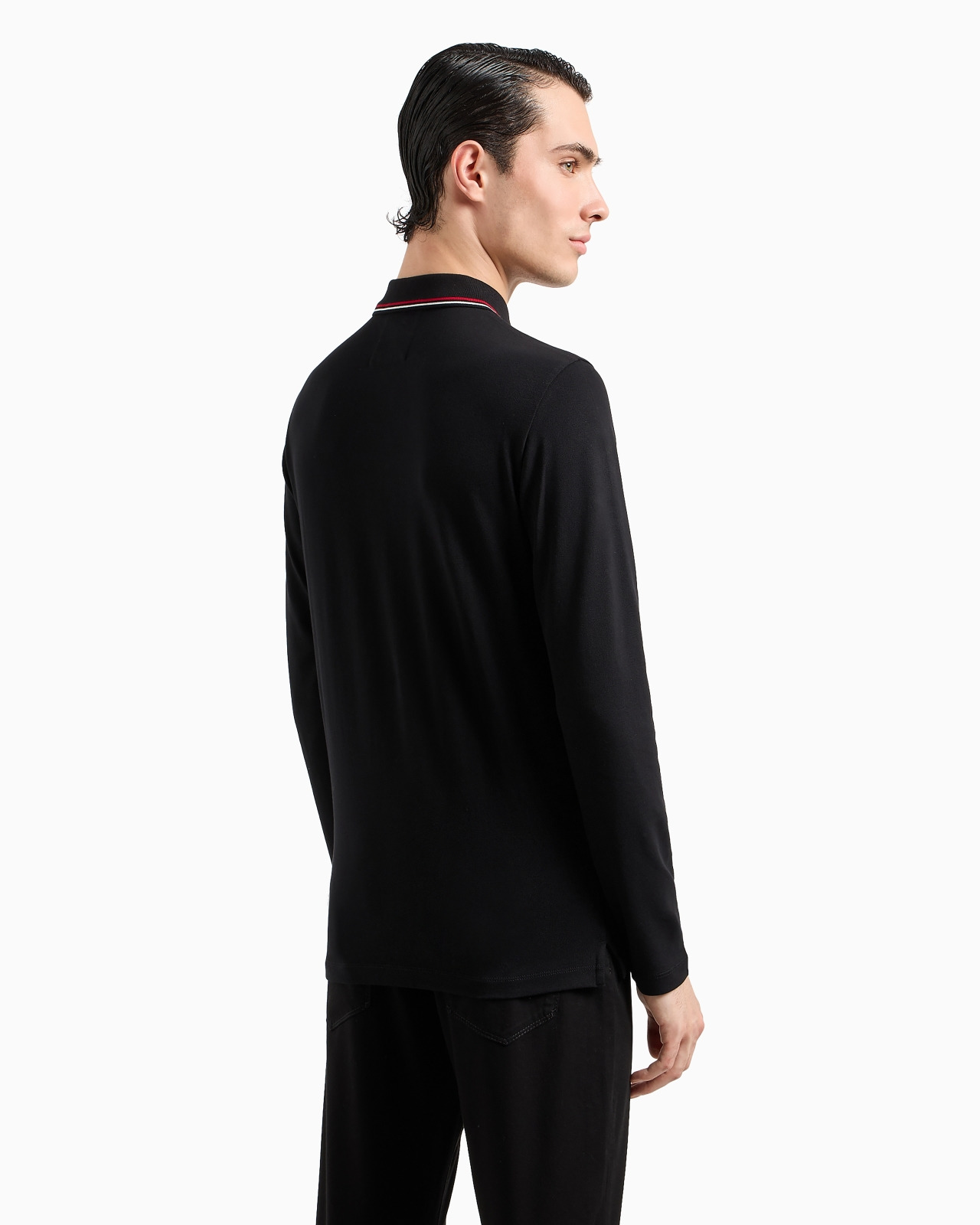 Long-sleeved stretch piqué polo shirt with micro eagle embroidery - 3