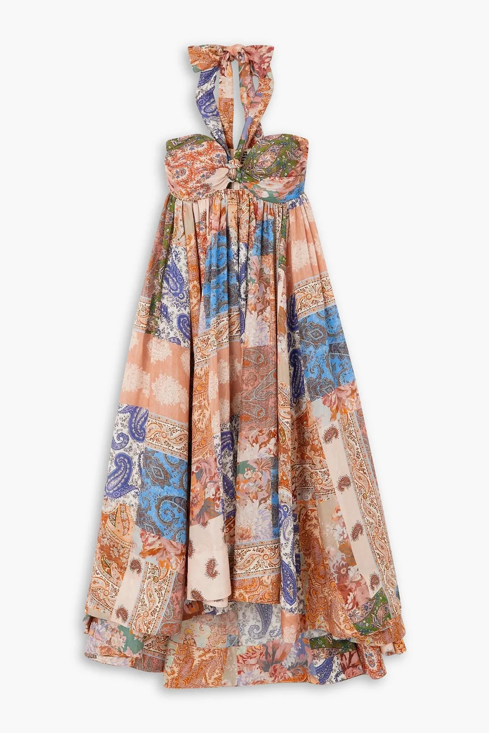 Devi pleated paisley-print silk halterneck midi dress - 1