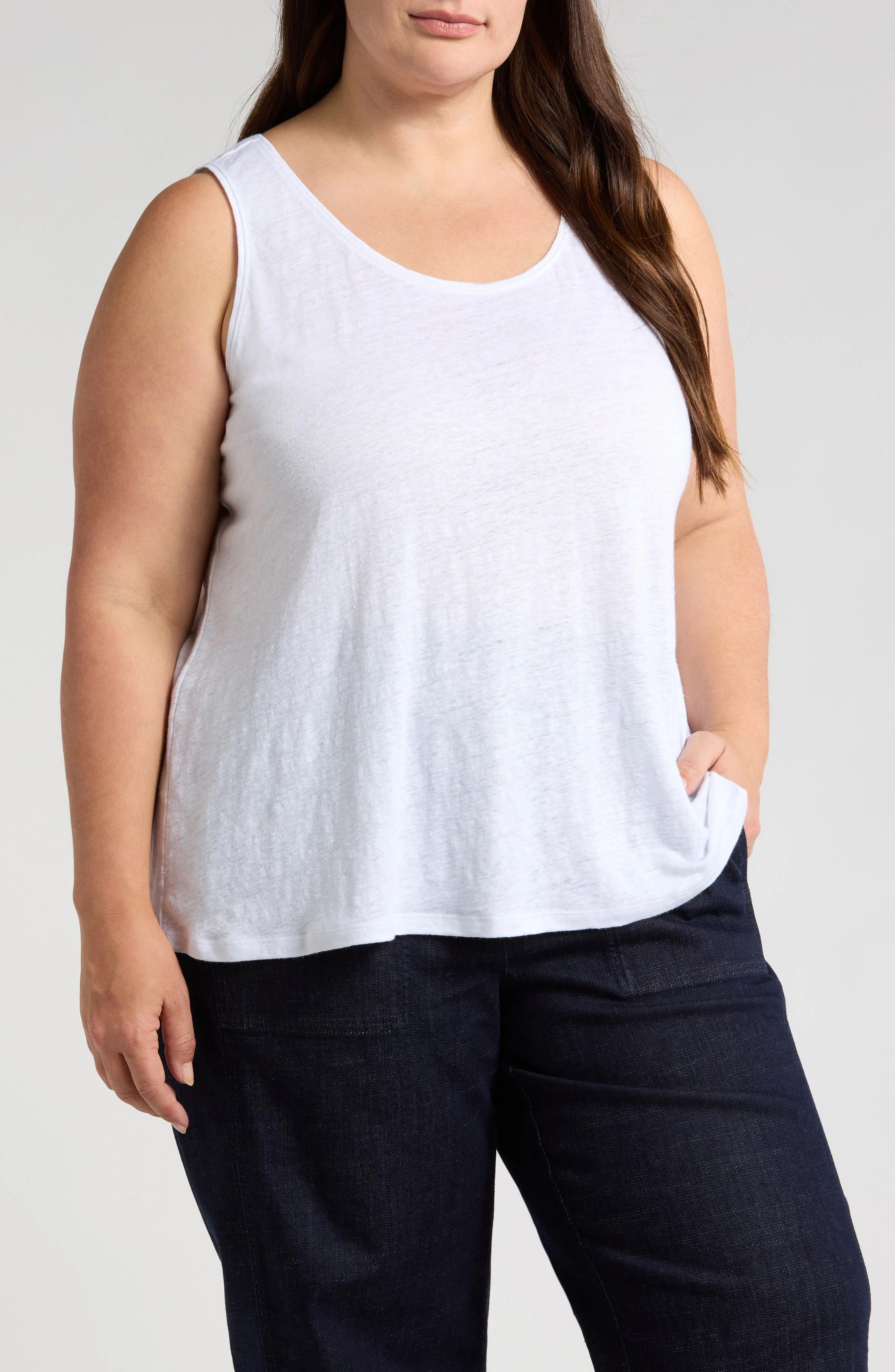 Eileen Fisher Scoop Neck Organic Linen Tank in White at Nordstrom - 1