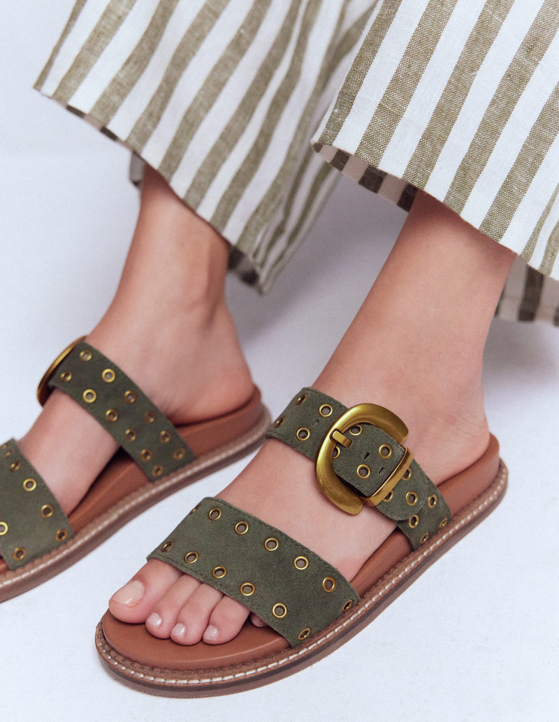 BODEN Caryl Double Strap Sandals-Deep Olive outlook