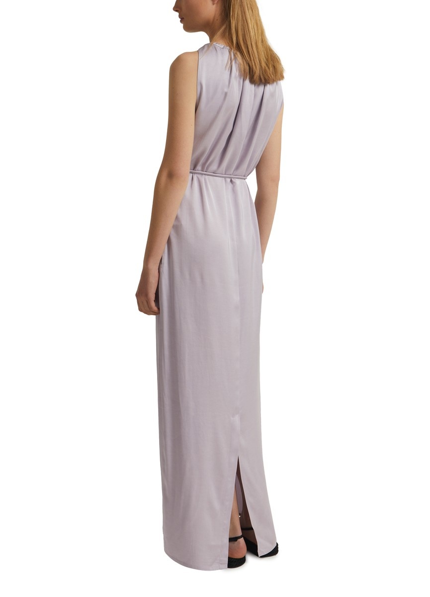 Long Dress With Drawstring Satin Neckline - 3