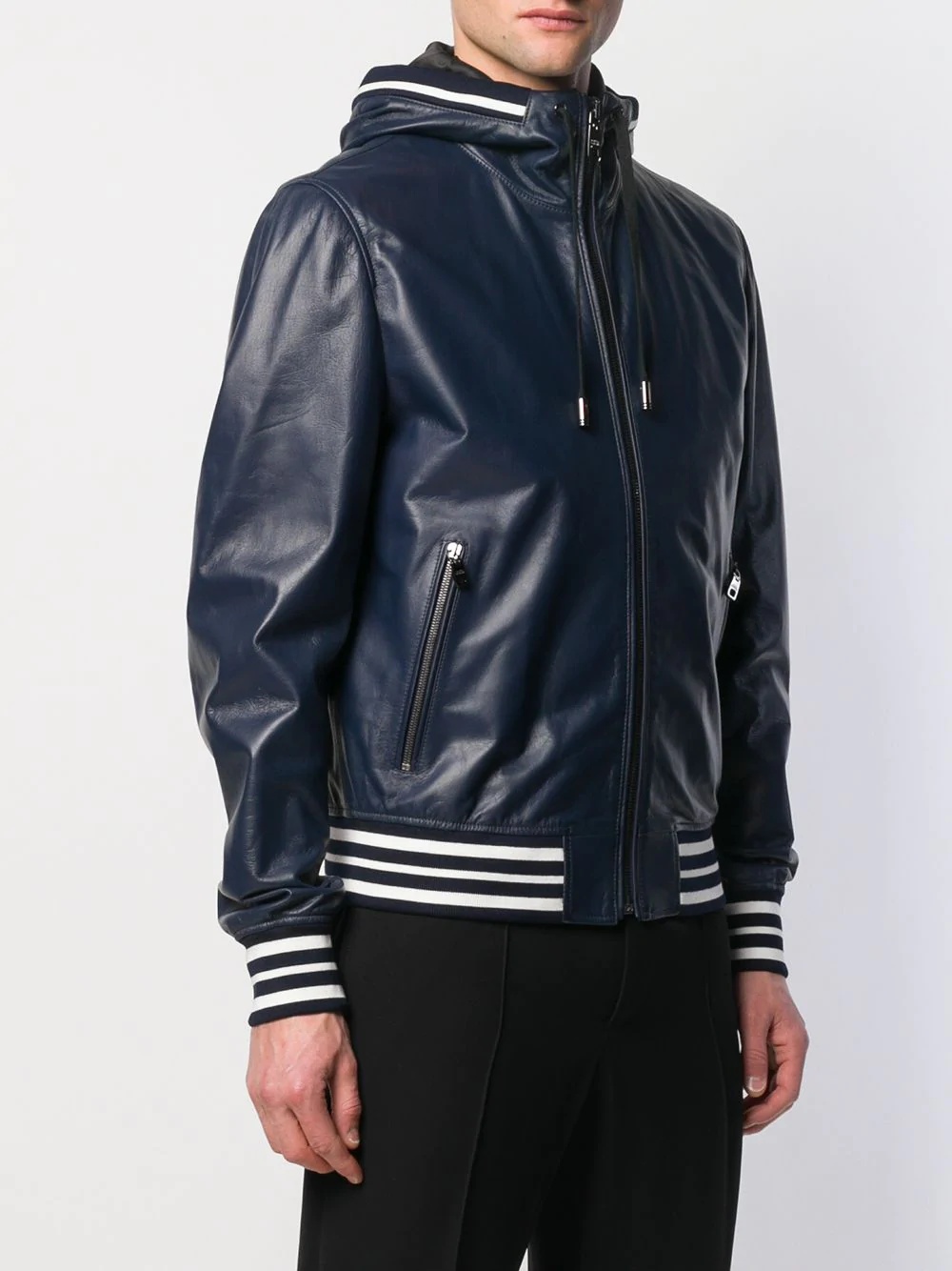 hooded leather jacket - 3