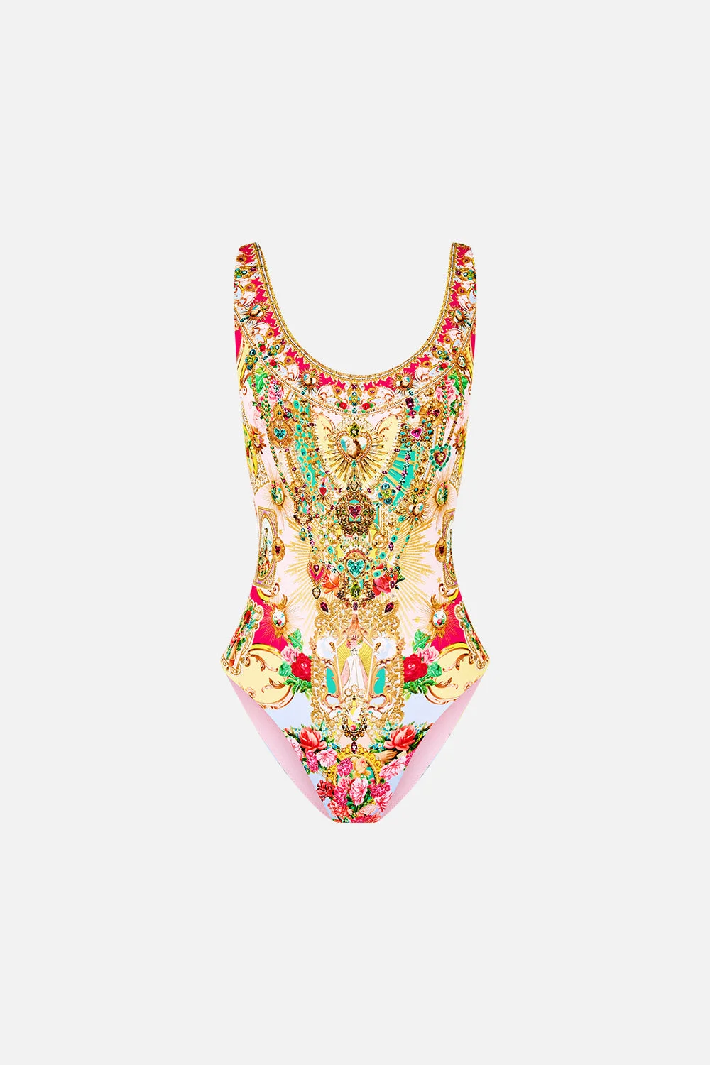 WIDE STRAP ROUND NECK ONE PIECE W LOW BACK PAINTED PRAYERS - 1