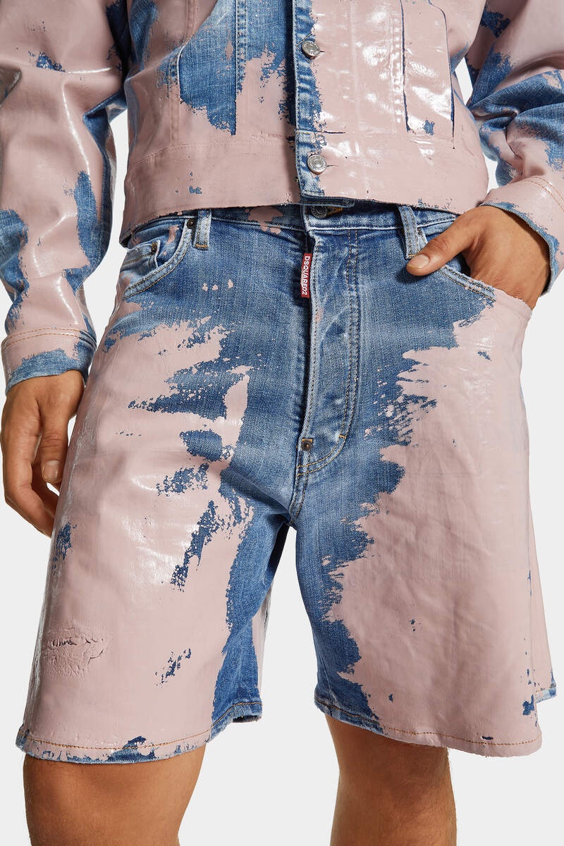 PINK LATEX WASH BOXER JEAN SHORTS - 5