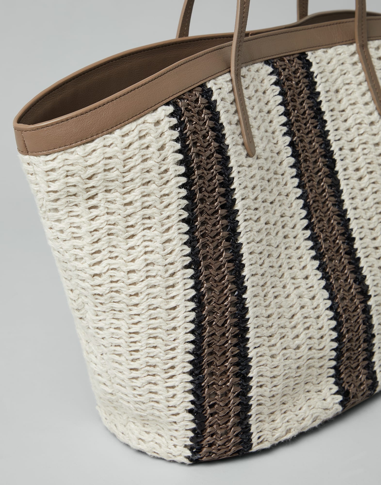 Raffia-effect knit striped shopper bag - 3
