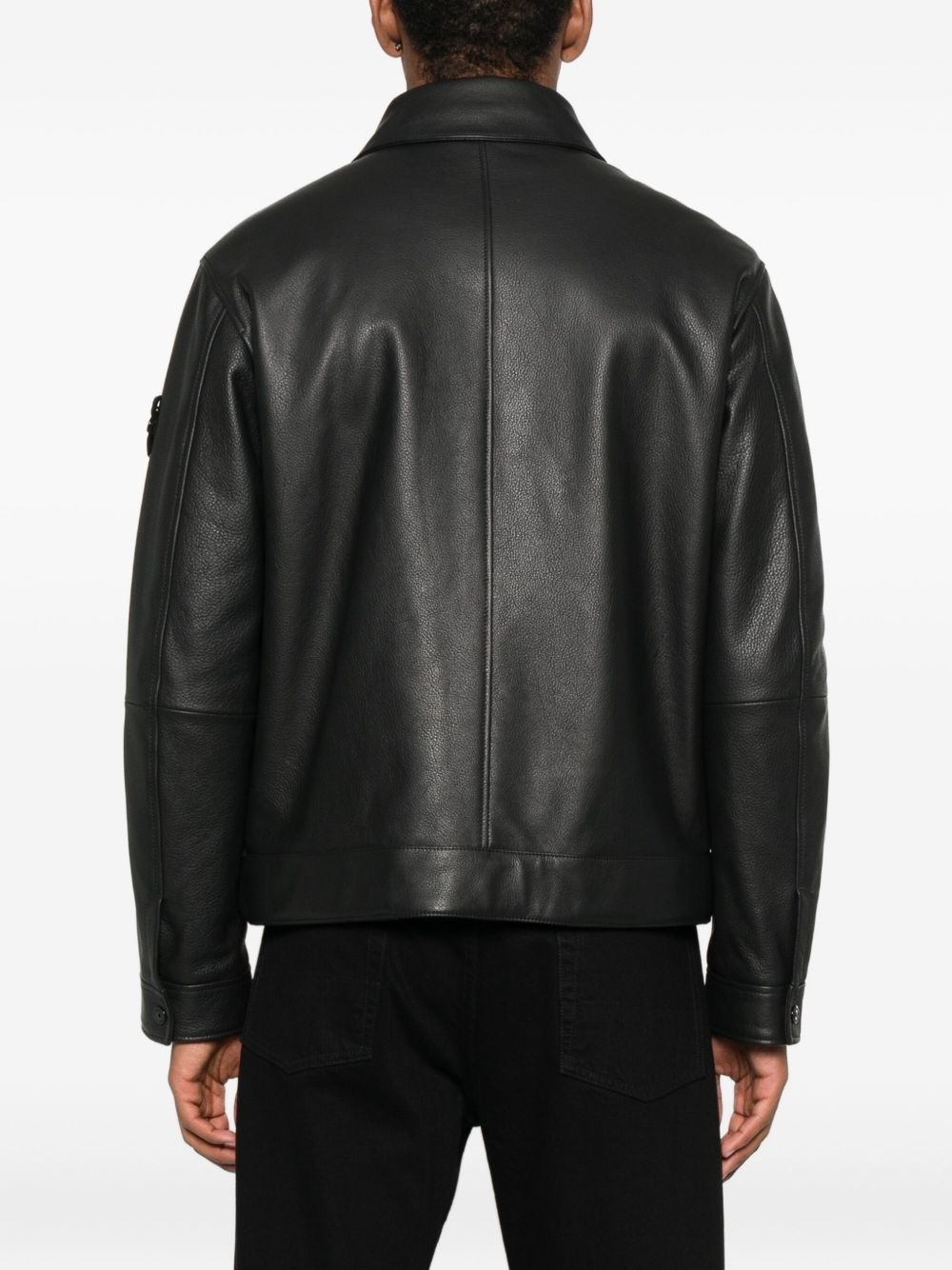 panelled zip-fastening leather jacket - 4