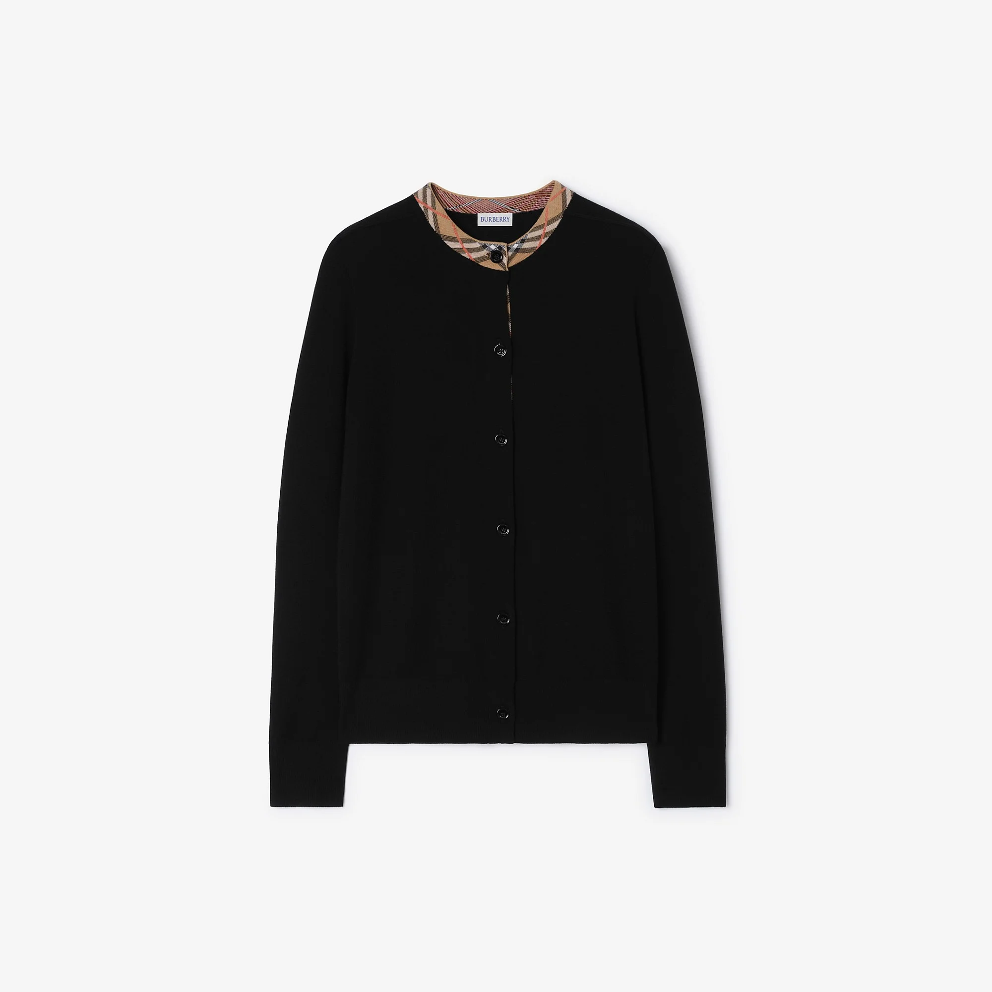 Check Trim Wool Cardigan - 1