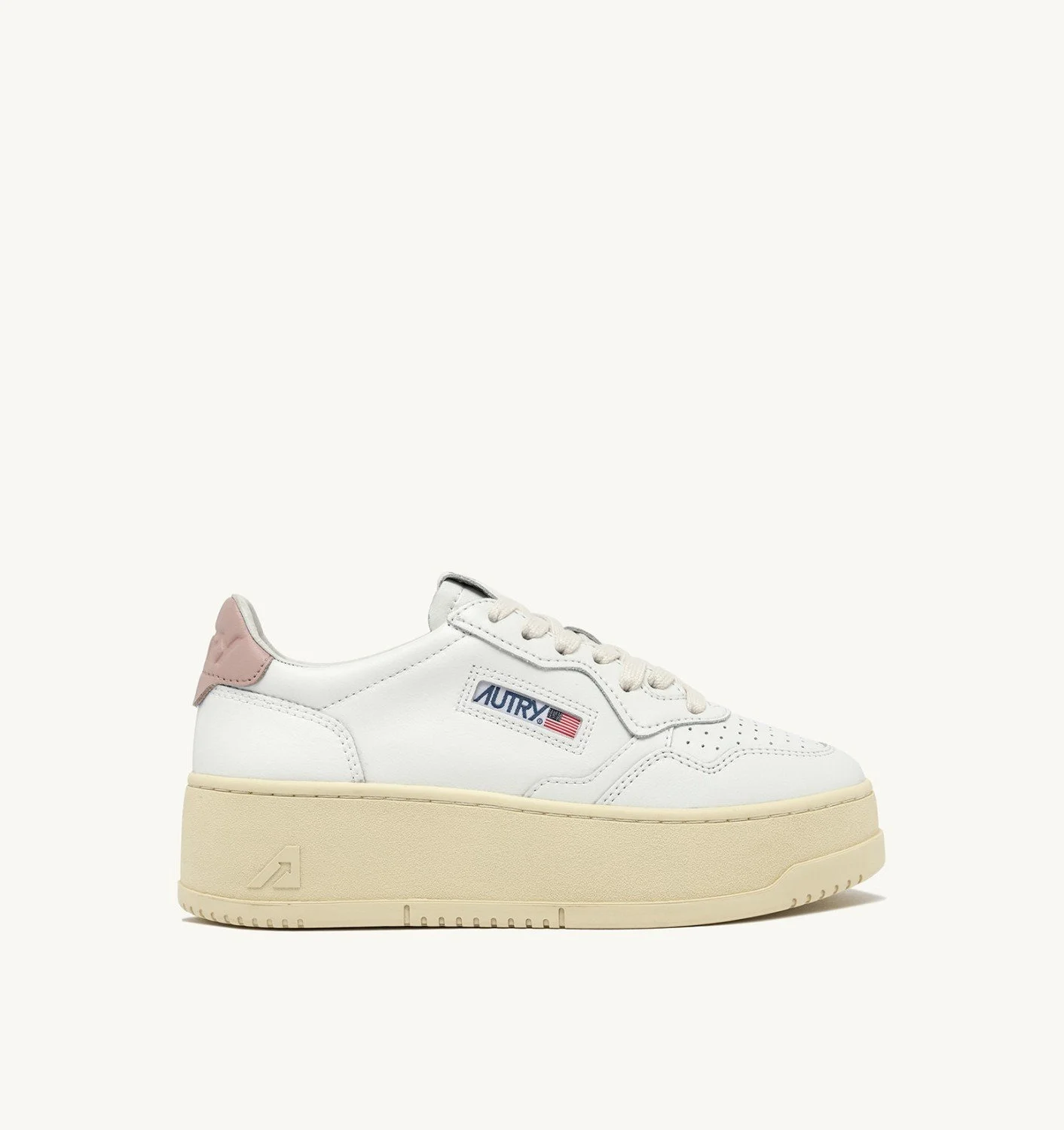 MEDALIST PLATFORM SNEAKERS IN WHITE AND POWDER PINK LEATHER - 1