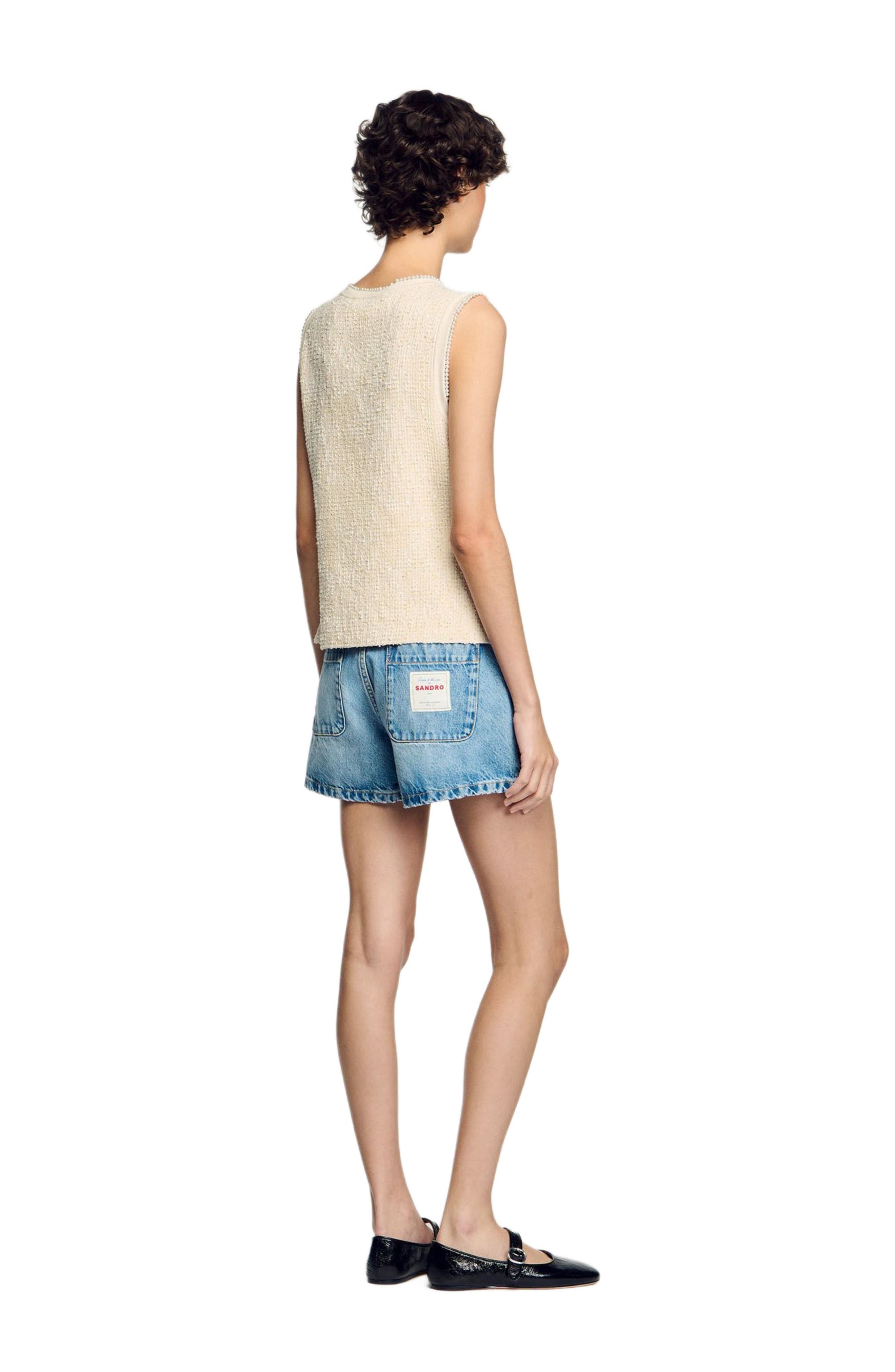 SANDRO Decorative tweed waistcoat in Ecru at Nordstrom - 2