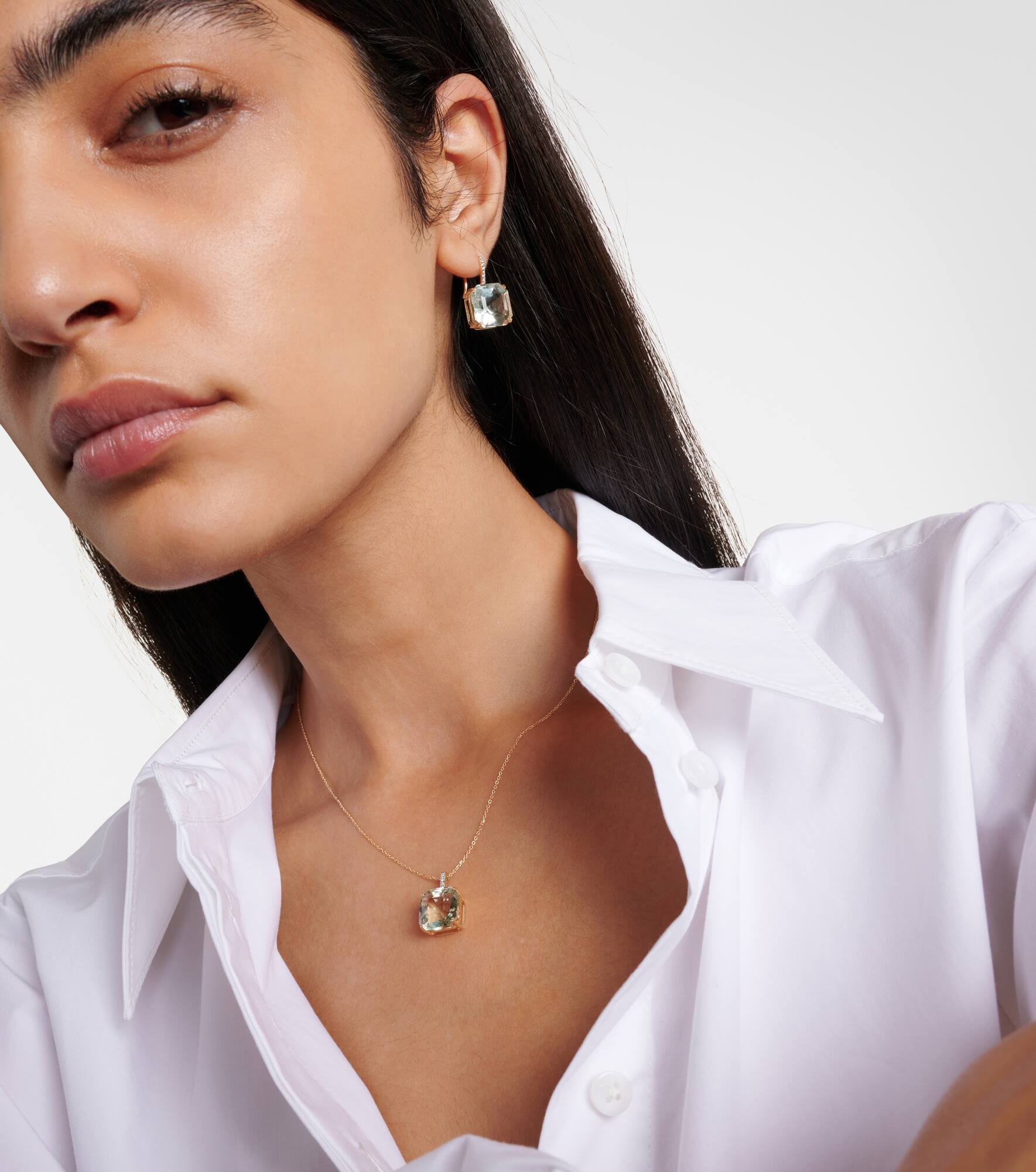 14kt gold necklace with green amethyst and diamonds - 2