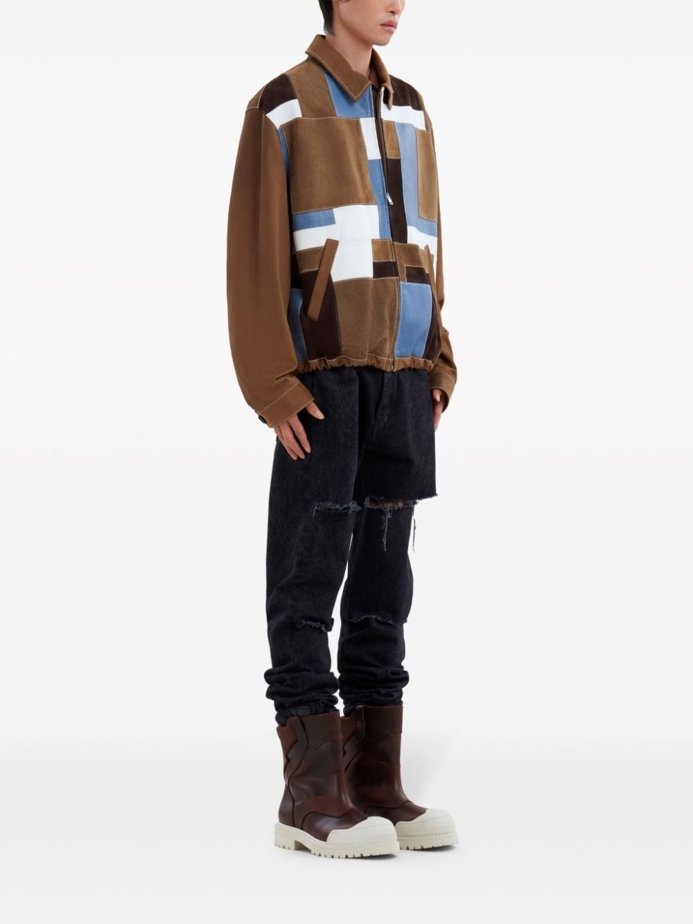 patchwork-design leather jacket - 3