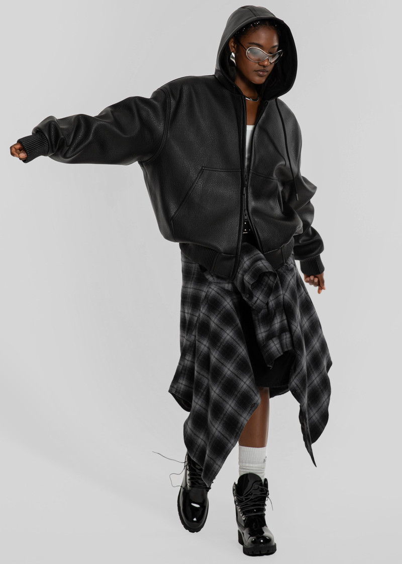 Kodai Faux Leather Bomber Jacket - Black 12