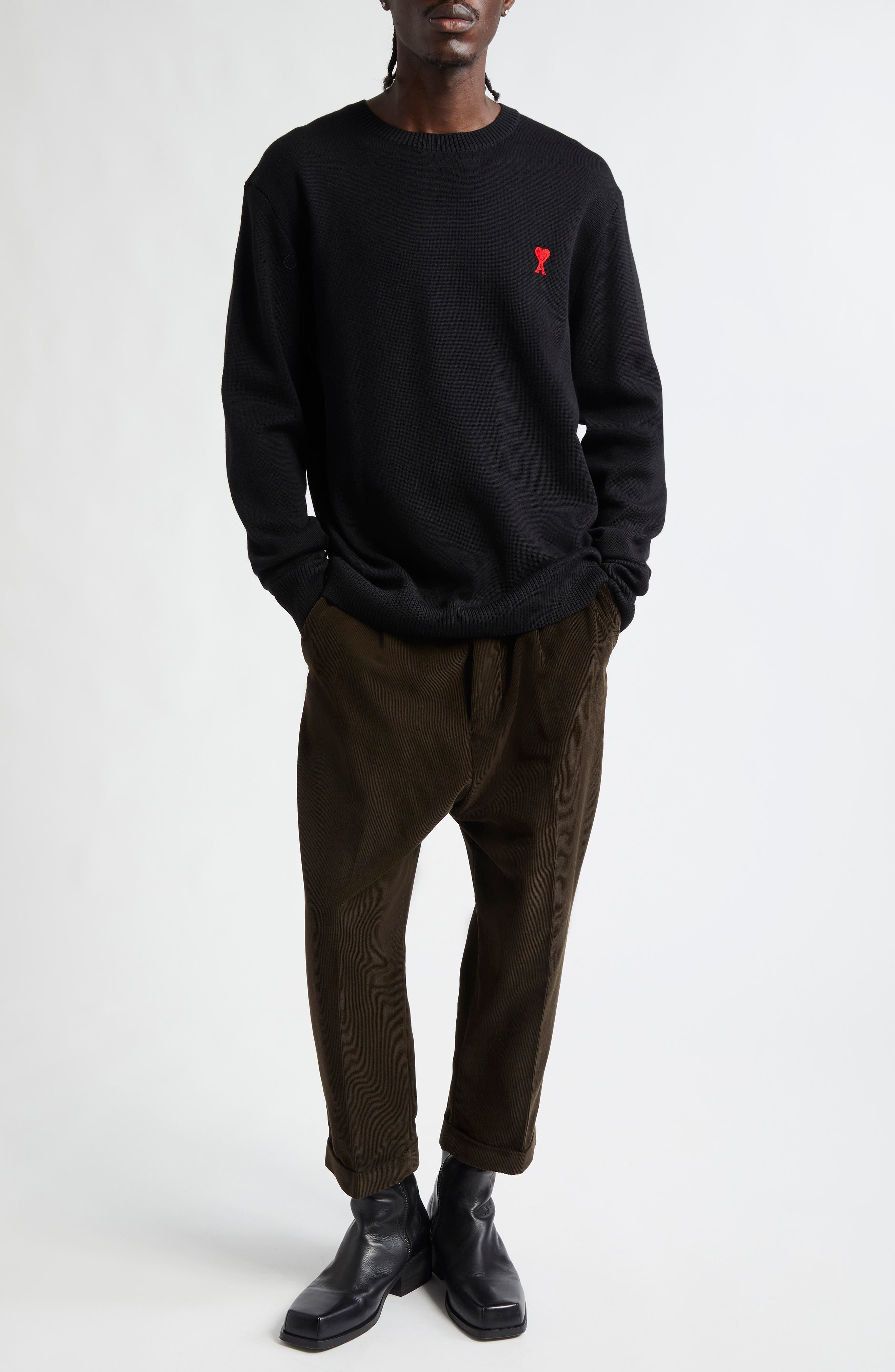 AMI PARIS Ami de Coeur Wool Crewneck Sweater in Black at Nordstrom - 2