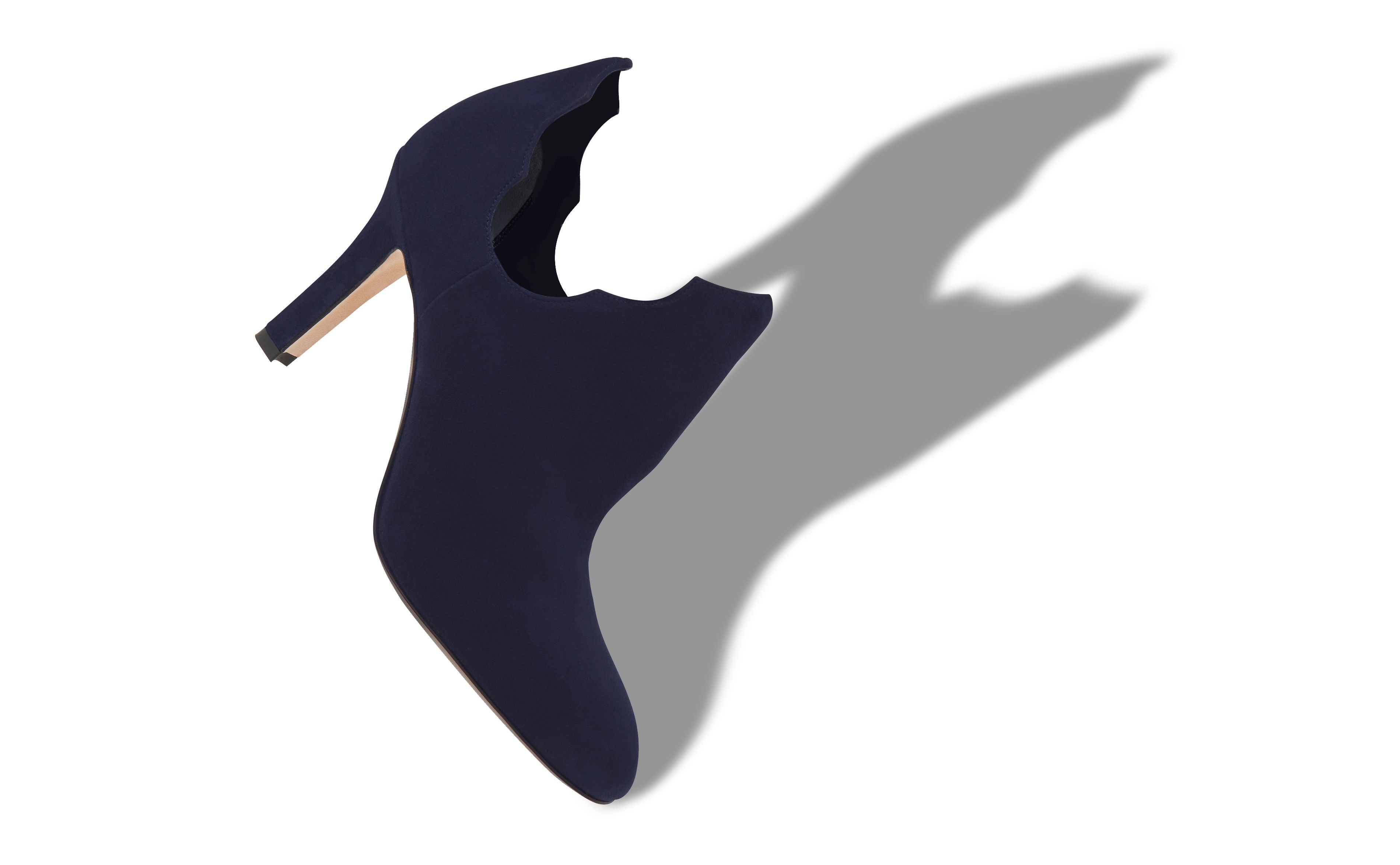 Navy Blue Suede Serrated Ankle Boots - 2