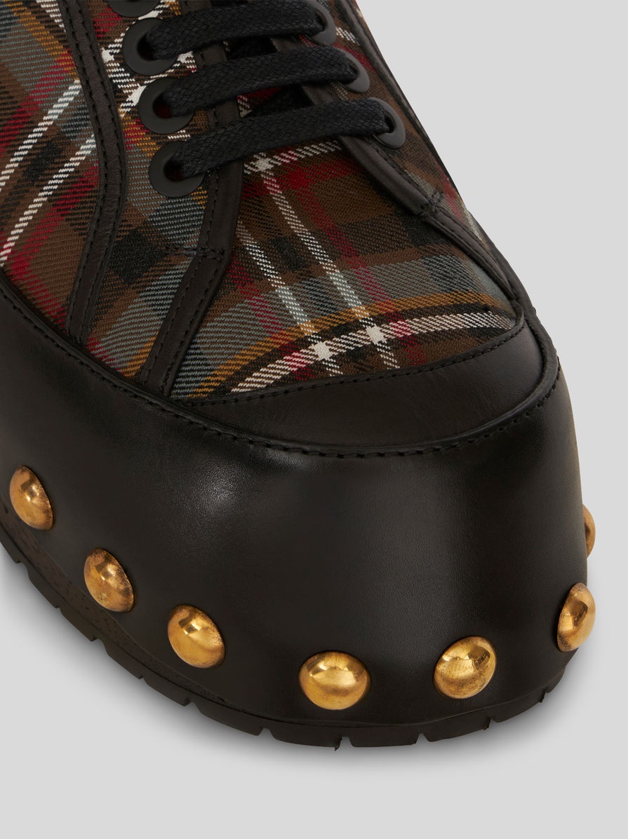 CHECK SNEAKER WITH WOODEN SOLE - 4