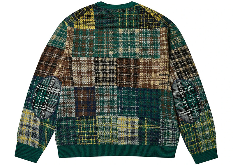 PALACE Palace x Beams Plus Crew Patchwork Jacquard Knit Green outlook