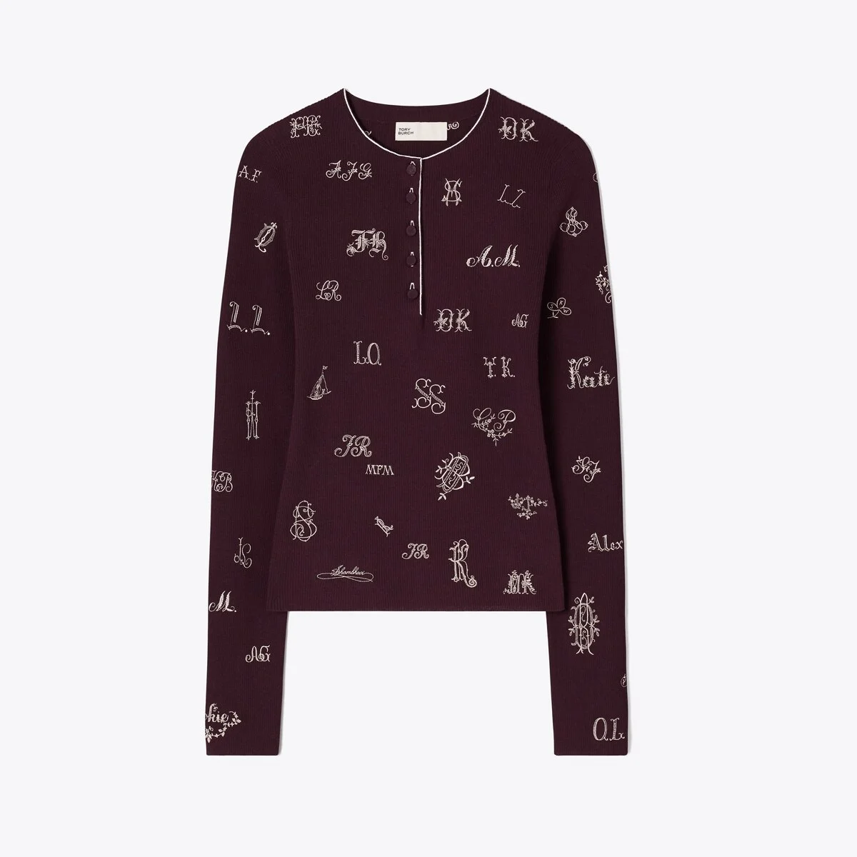 Embroidered Henley Sweater - 1