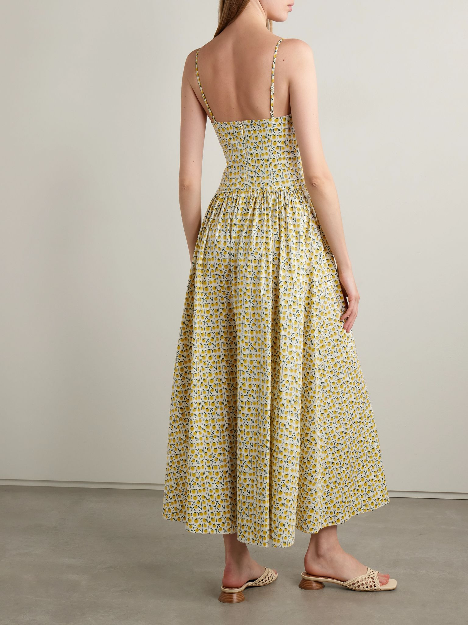 Dena pleated printed cotton-blend poplin maxi dress Pastel yellow - 4