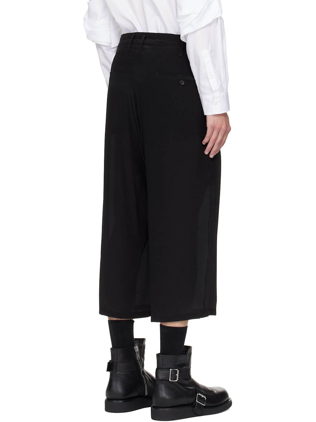 Black Tucked Seam Wide Trousers - 3