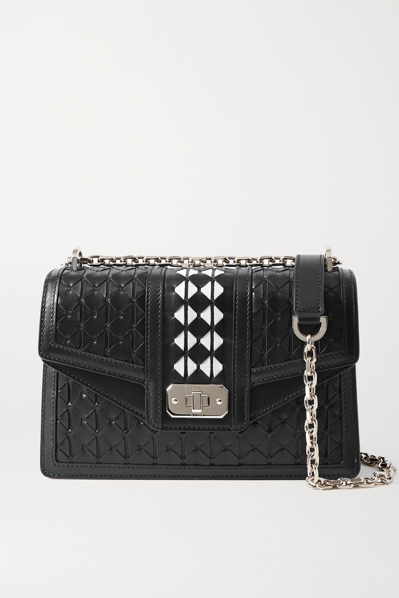 Diamante woven leather shoulder bag - 1