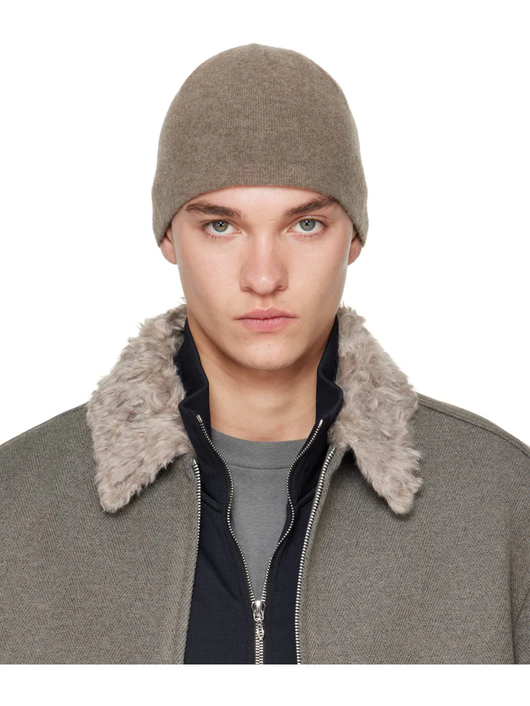Taupe Wool Beanie - 1