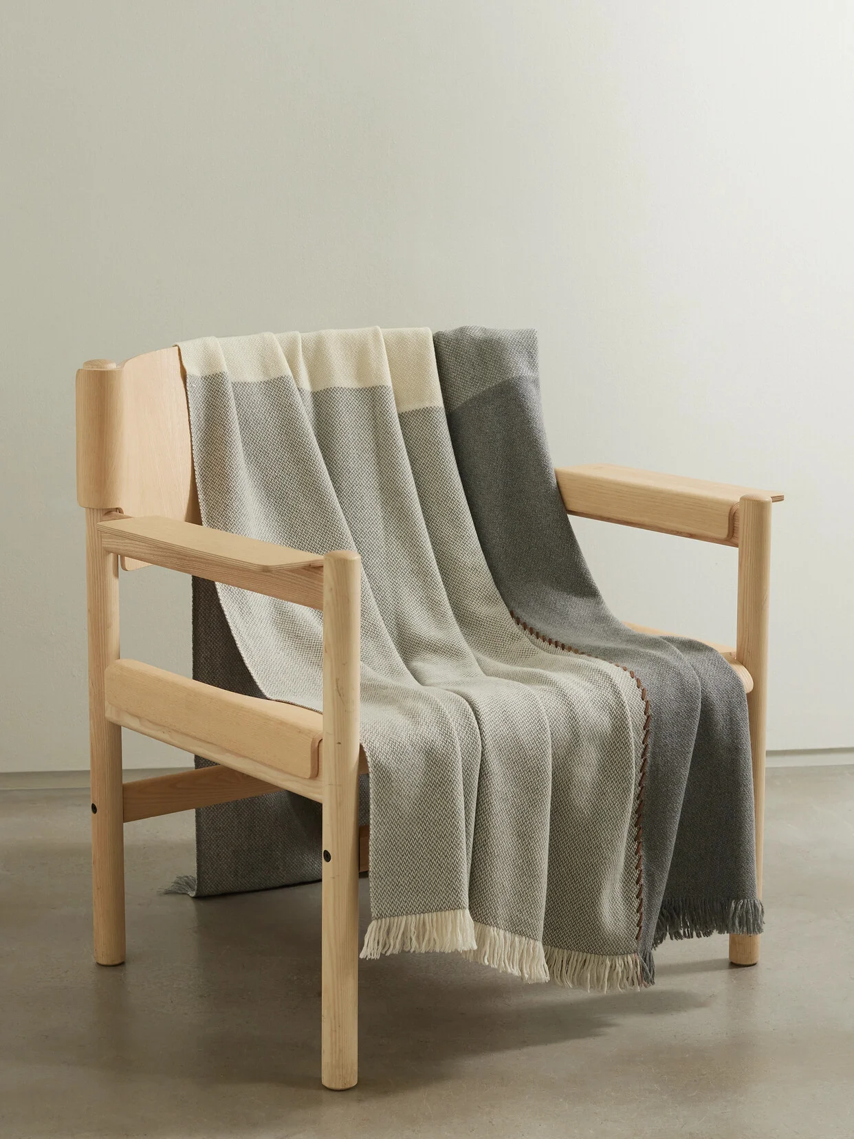 Gobi Suede-trimmed Fringed Color-block Cashmere Throw - 1