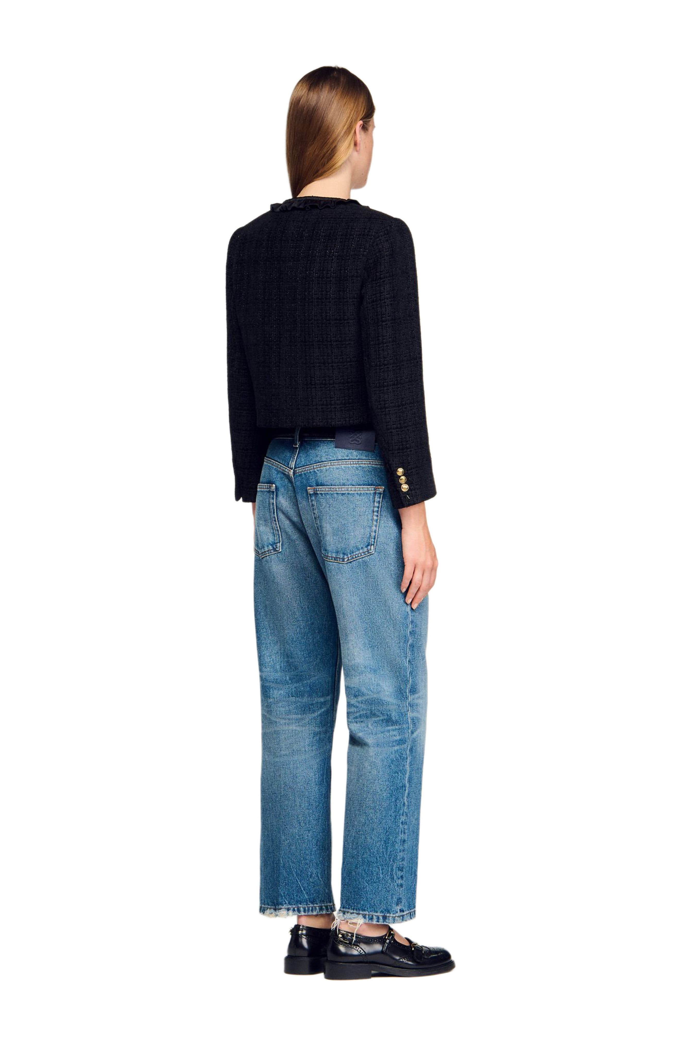 SANDRO Ruffled tweed jacket in Black at Nordstrom - 3