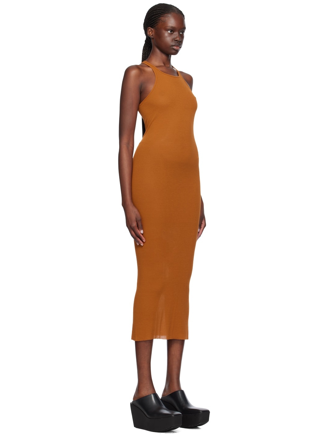 Orange Round Neck Midi Dress - 2